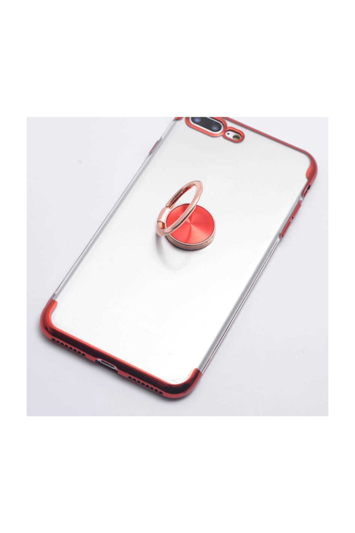 Dijimedia Iphone 7 Plus Kılıf Yüzüklü Dört Köşe Lazer Silikon Kaplama Gess Kırmızı
