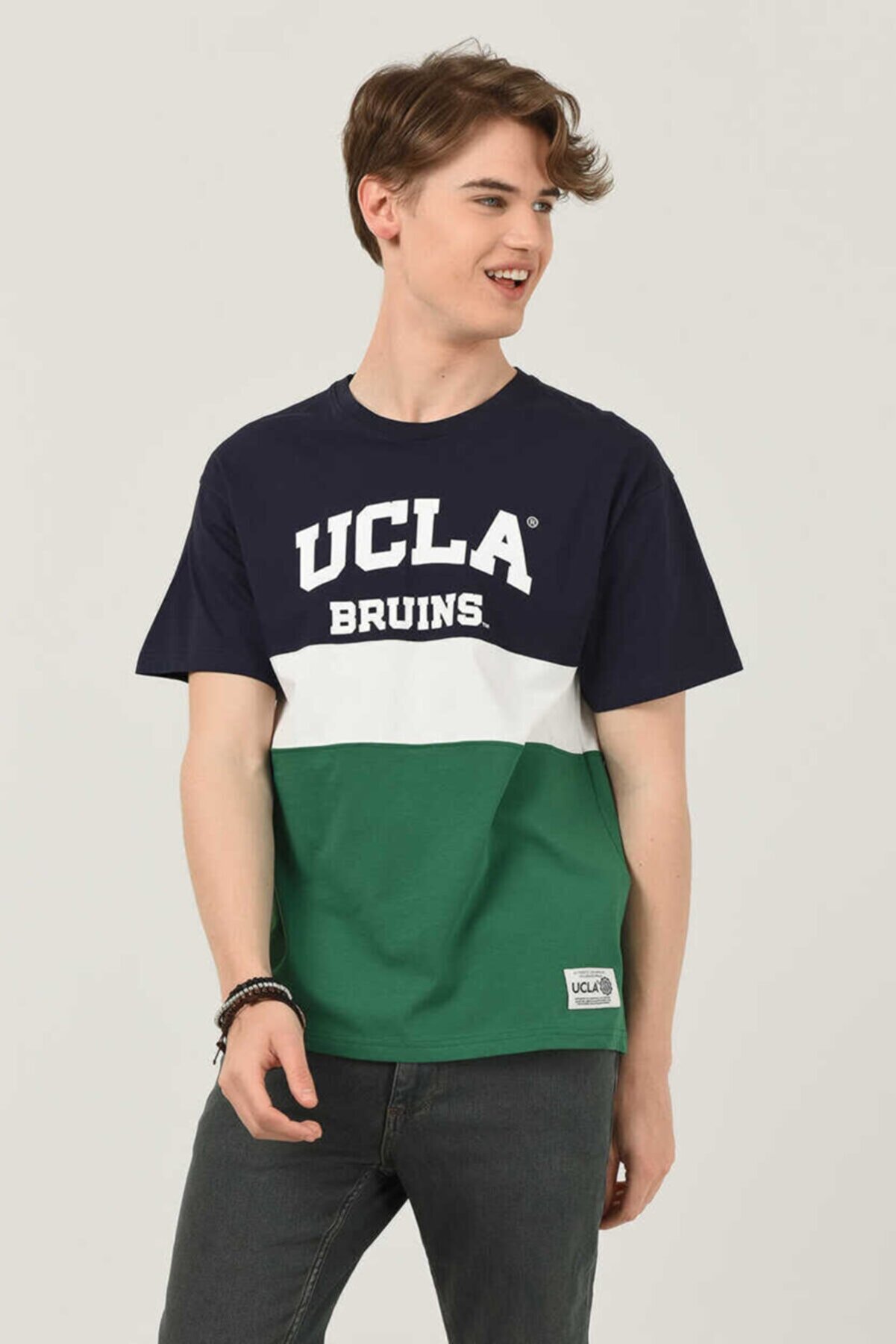Ucla Brawley Lacivert Oversize Bisiklet Yaka Baskılı Erkek T-shirt