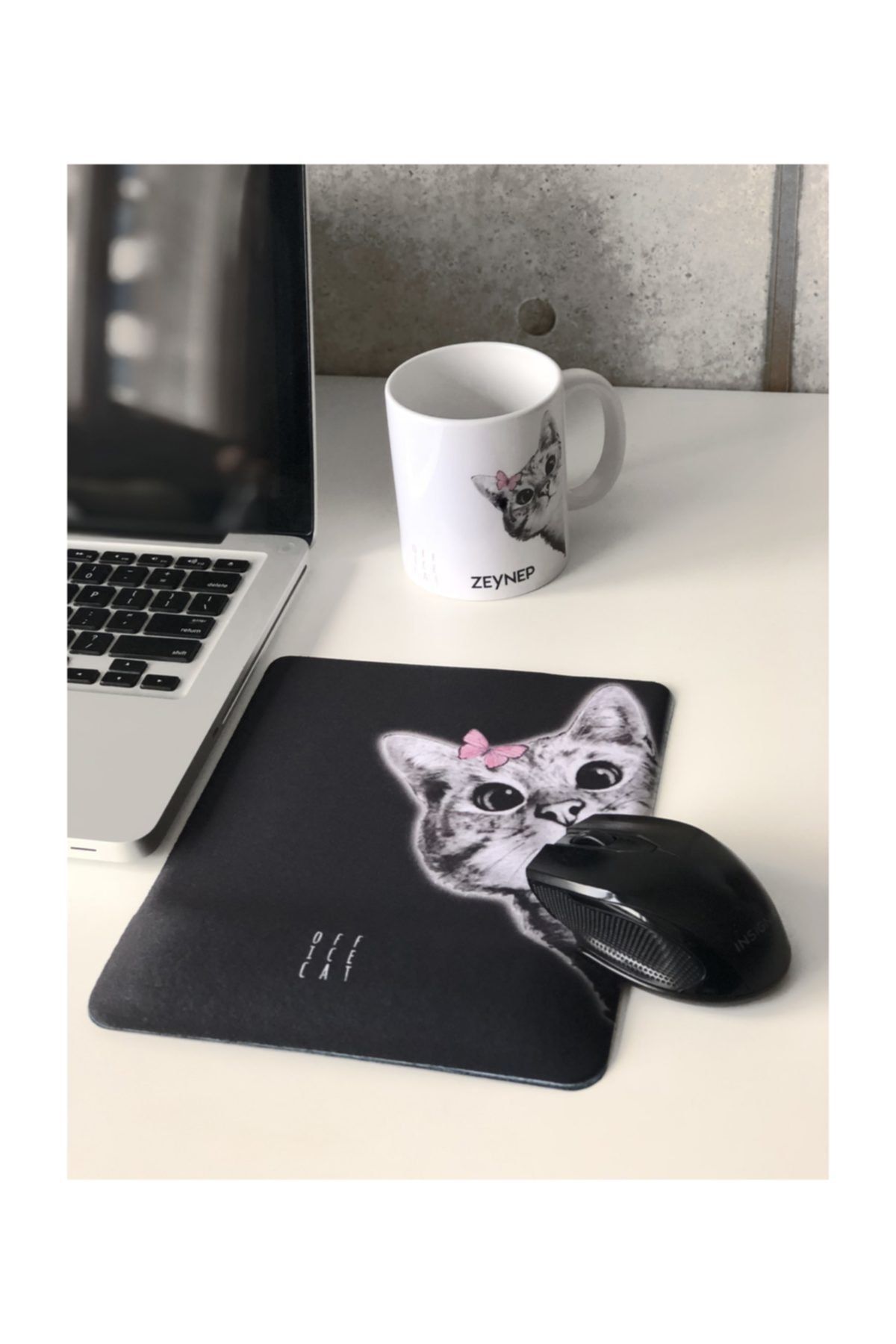Officeküp Bilek Destekli Mouse Pad Siyah Meraklı Kedi