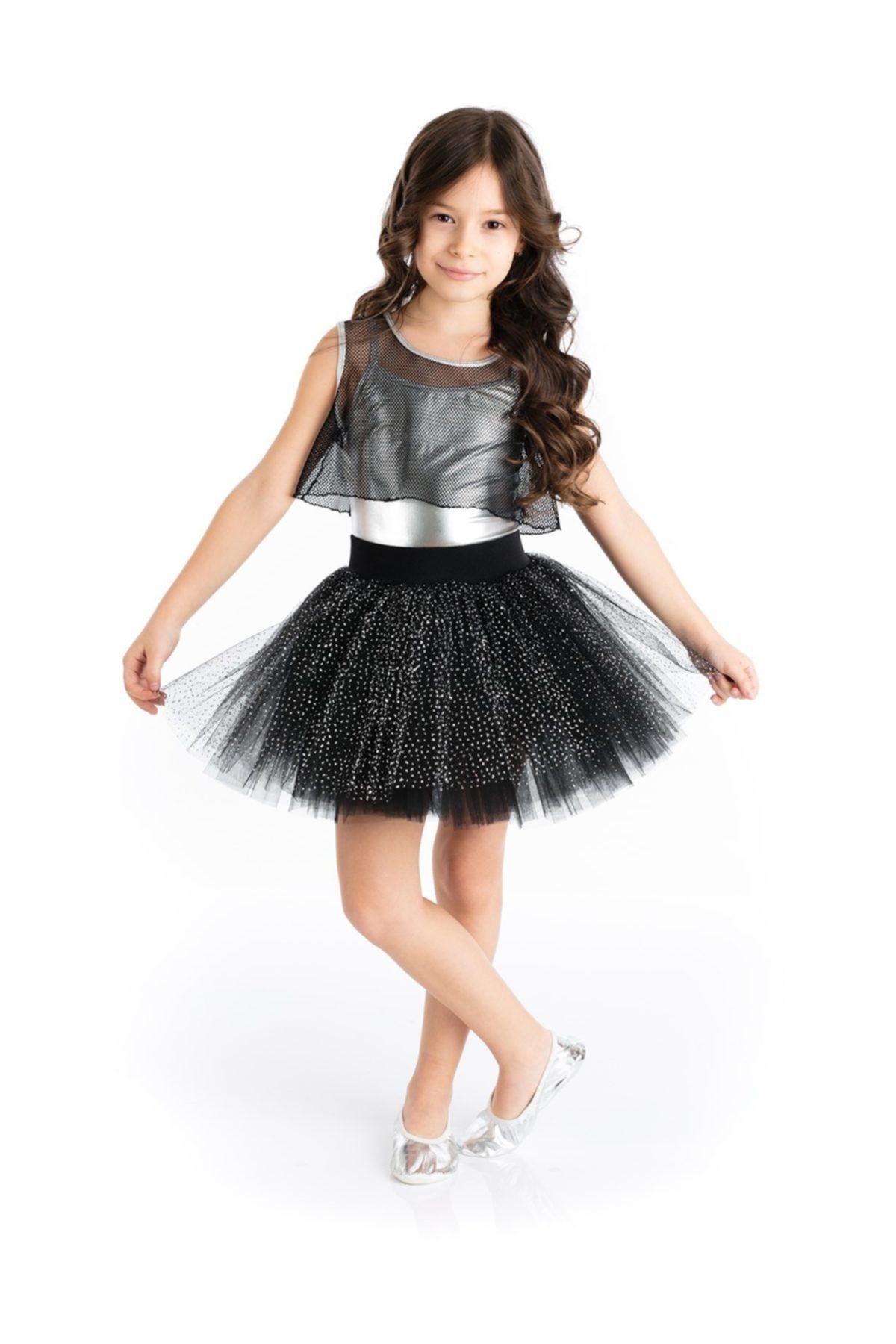 Tameris Kostüm Kız Çocuk Siyah Gümüş Hip Hop Dans Kostümü - 23 Nisan Kıyafetleri
