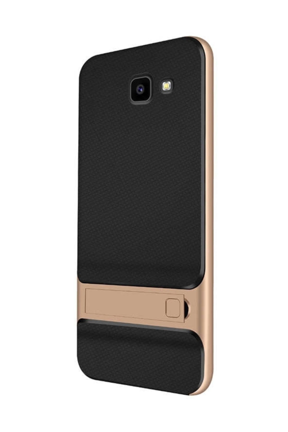 CaseStreet Samsung Galaxy J4 Plus Kılıf Standlı Tpu Silikon+nano Glass Koruma Gold