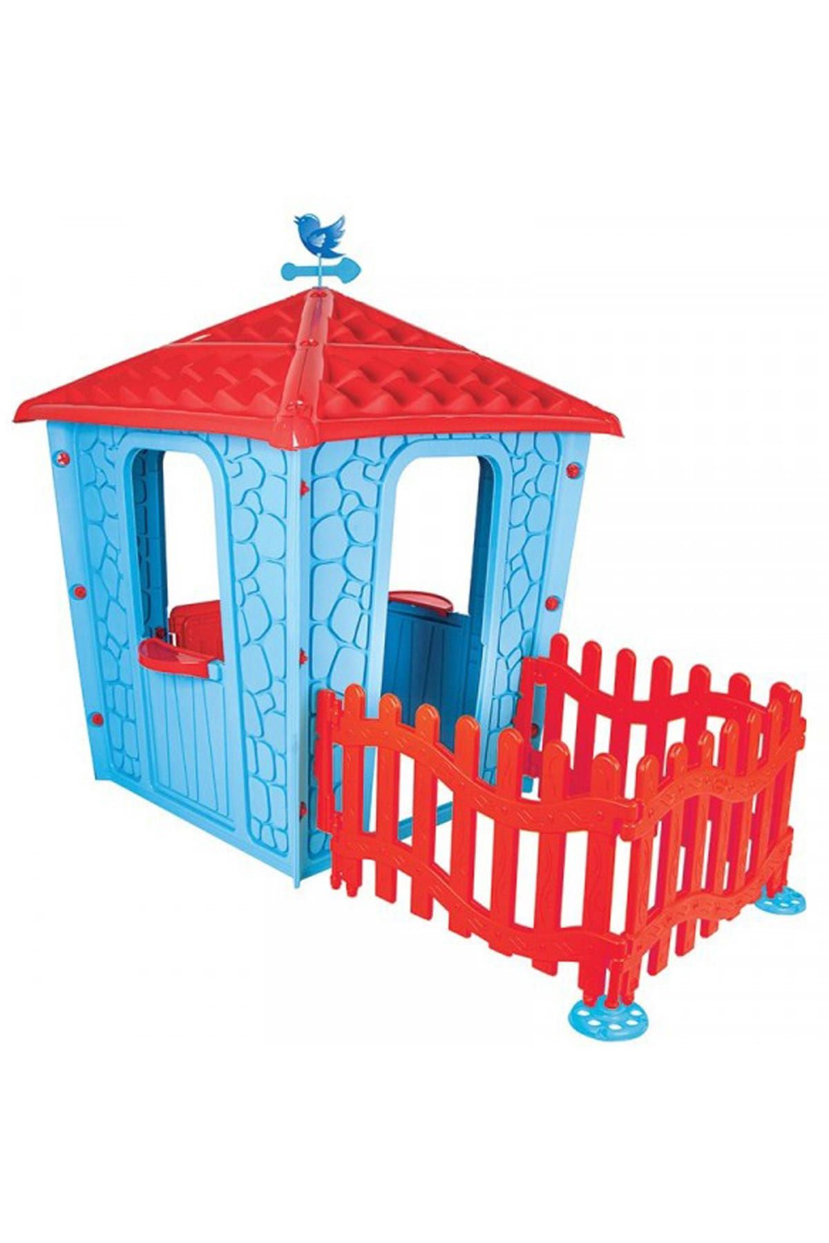 PİLSAN Güvenlikli- Çocuk ,bebek - Büyük Oyuncak Çitli Taş Ev - Oyun Evi - Mavi ( Bahçe,ev)