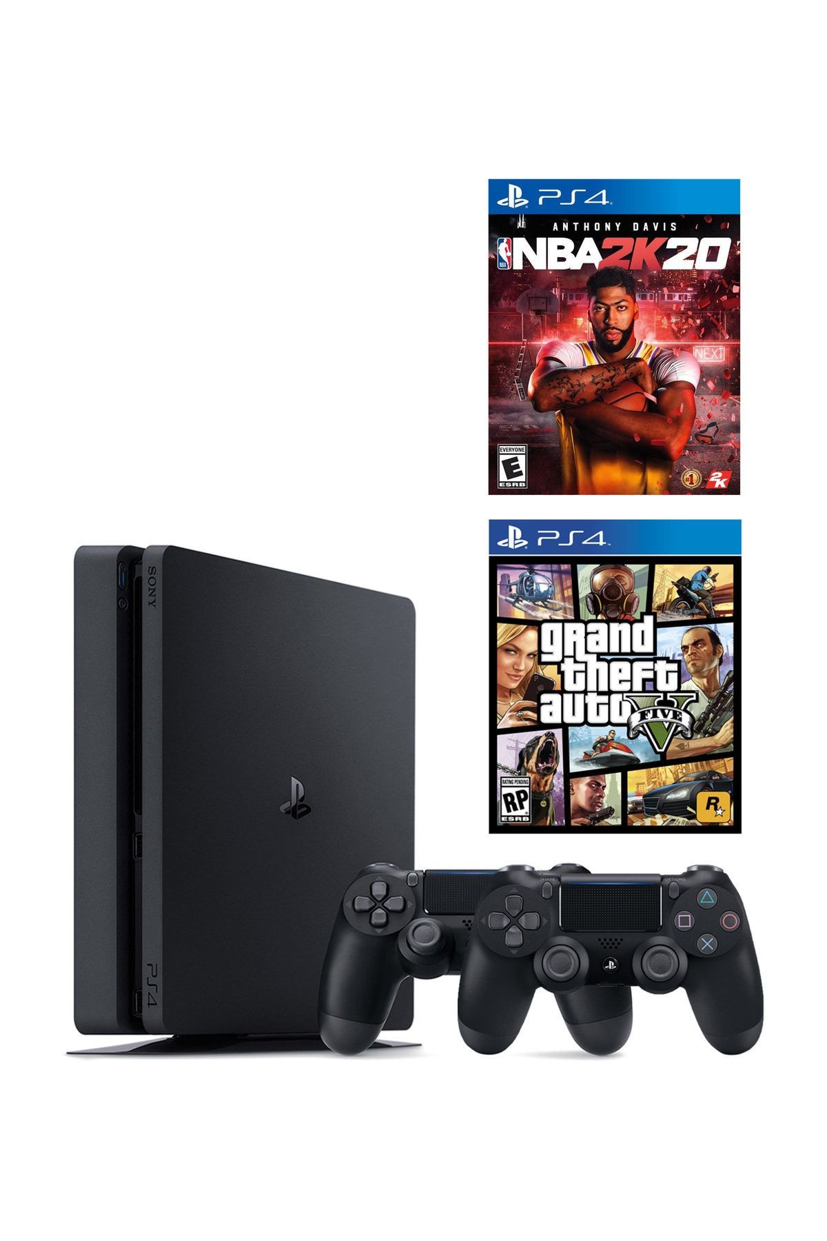 Sony Playstation 4 Slim 500 GB + 2. PS4 Kol + PS4 NBA 2K20 + PS4 GTA 5  (Eurasia Garantili)