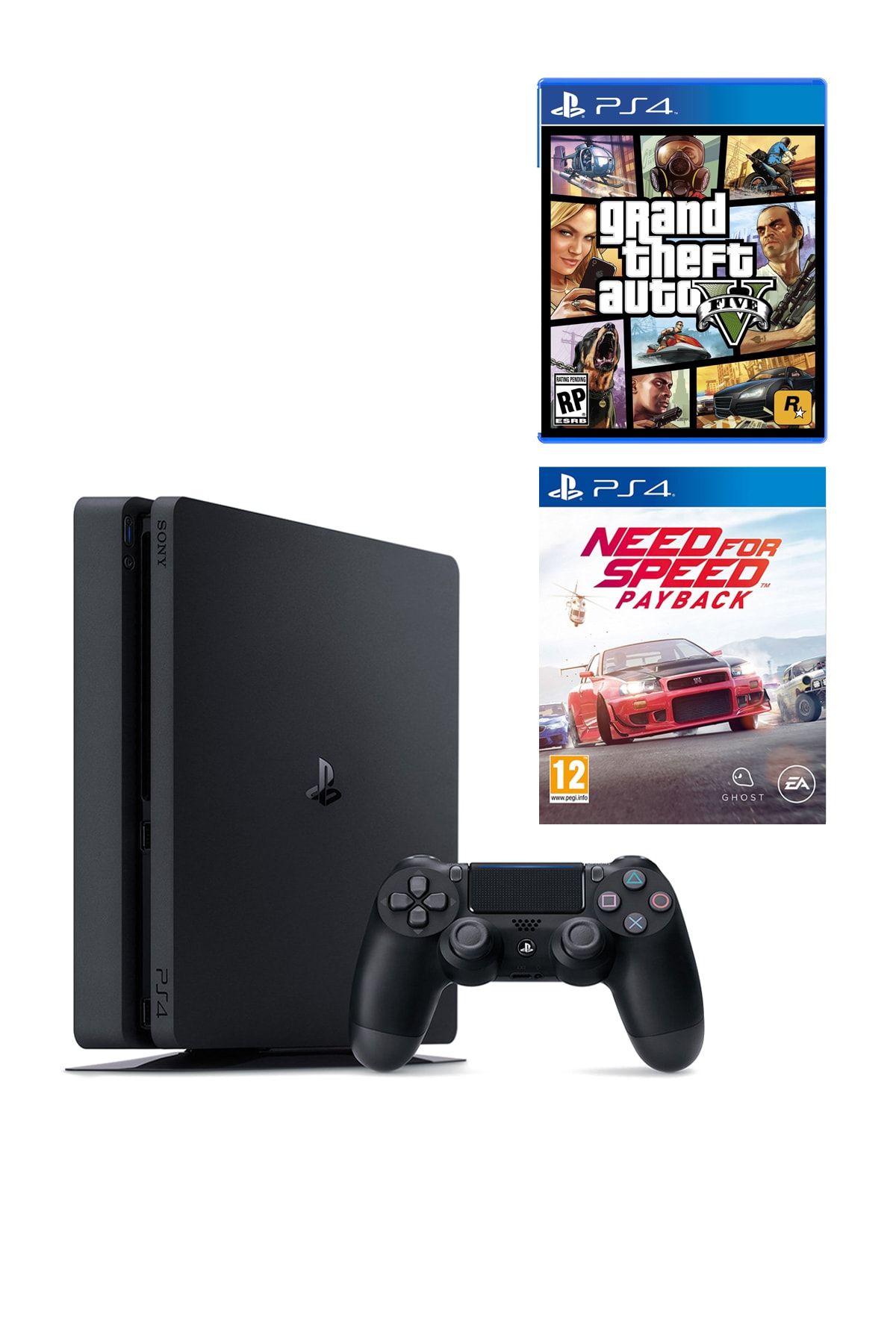 Sony Playstation 4 Slim 500 GB + PS4 GTA 5 + PS4 Need For Speed Payback (Eurasia Garantili)