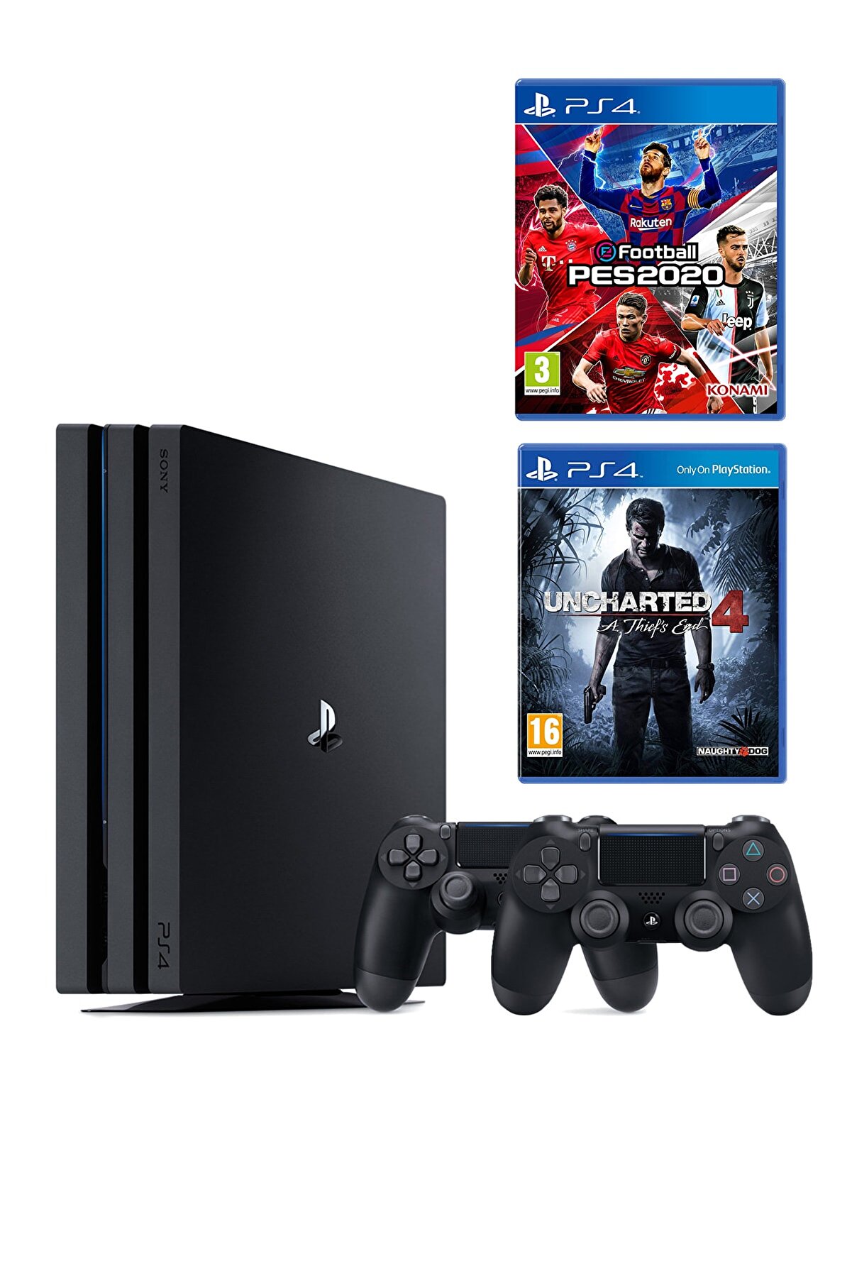 Sony Playstation 4 Pro 1 TB + 2. PS4 Kol + PS4 Pes 2020 + PS4 Uncharted 4 (Eurasia Garantili)