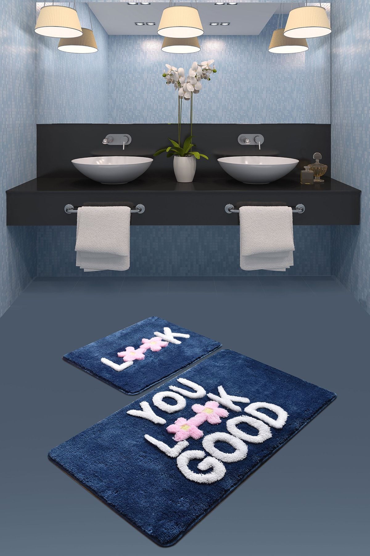 Chilai Home Look Mavi 2 Lı Set Banyo Halısı, Paspas