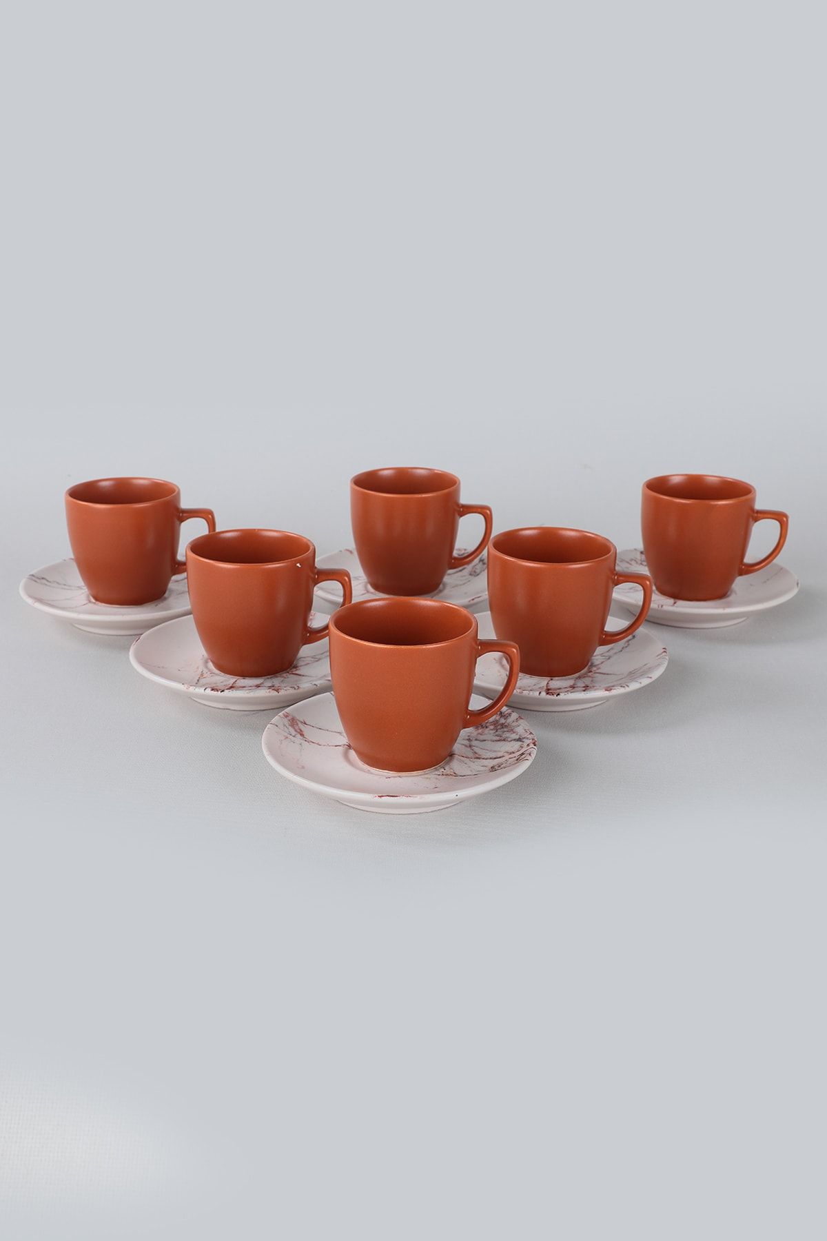 Keramika Kahverengi Mermer Kahve Takımı 12 Parça 6 Kişilik-17802