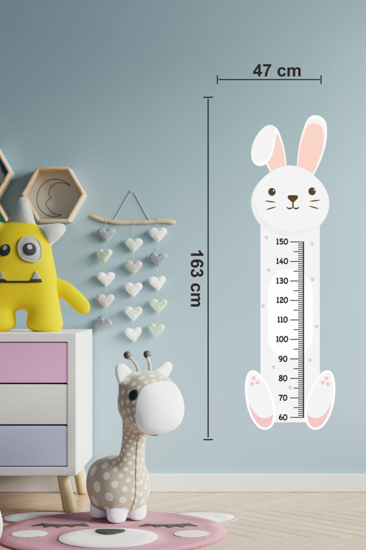 MSticker Sevimli Beyaz Tavşan Çocuk Bebek Odası Boy Cetveli Sticker(47X163CM)