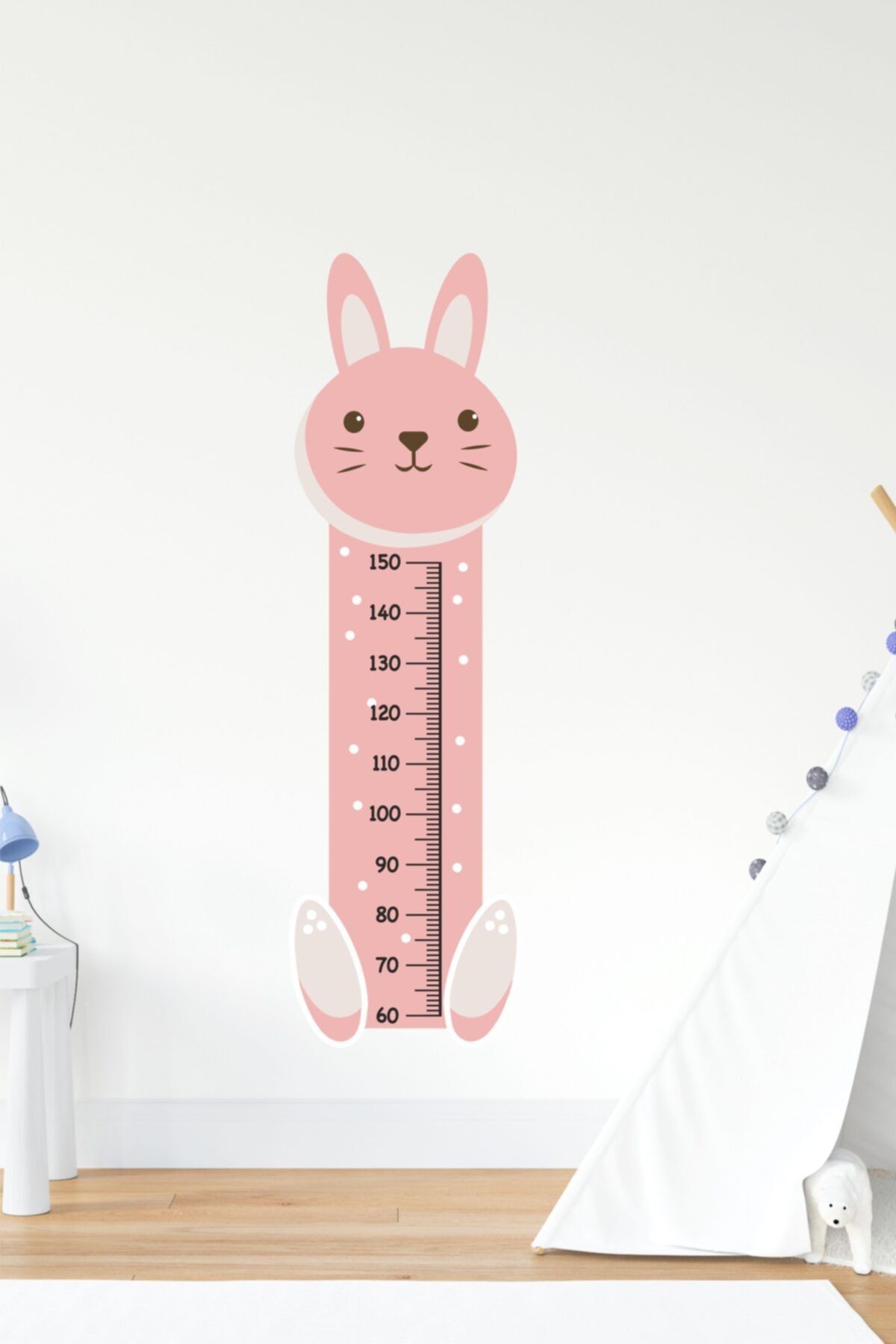 MSticker Sevimli Pembe Tavşan Çocuk Bebek Odası Boy Cetveli Sticker (48X163CM)