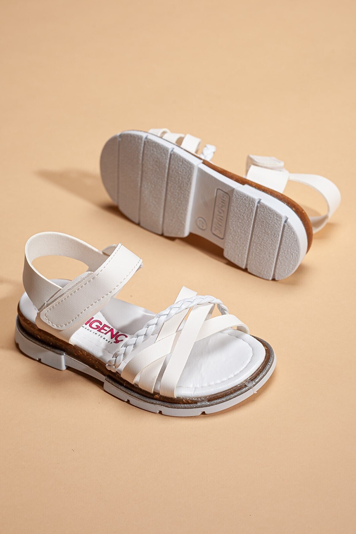 Dilimler Ayakkabı Şirin Genç Ortopedic Örgülü Kız Beyaz Patik Flet Sandalet (26-36 NUMARA).