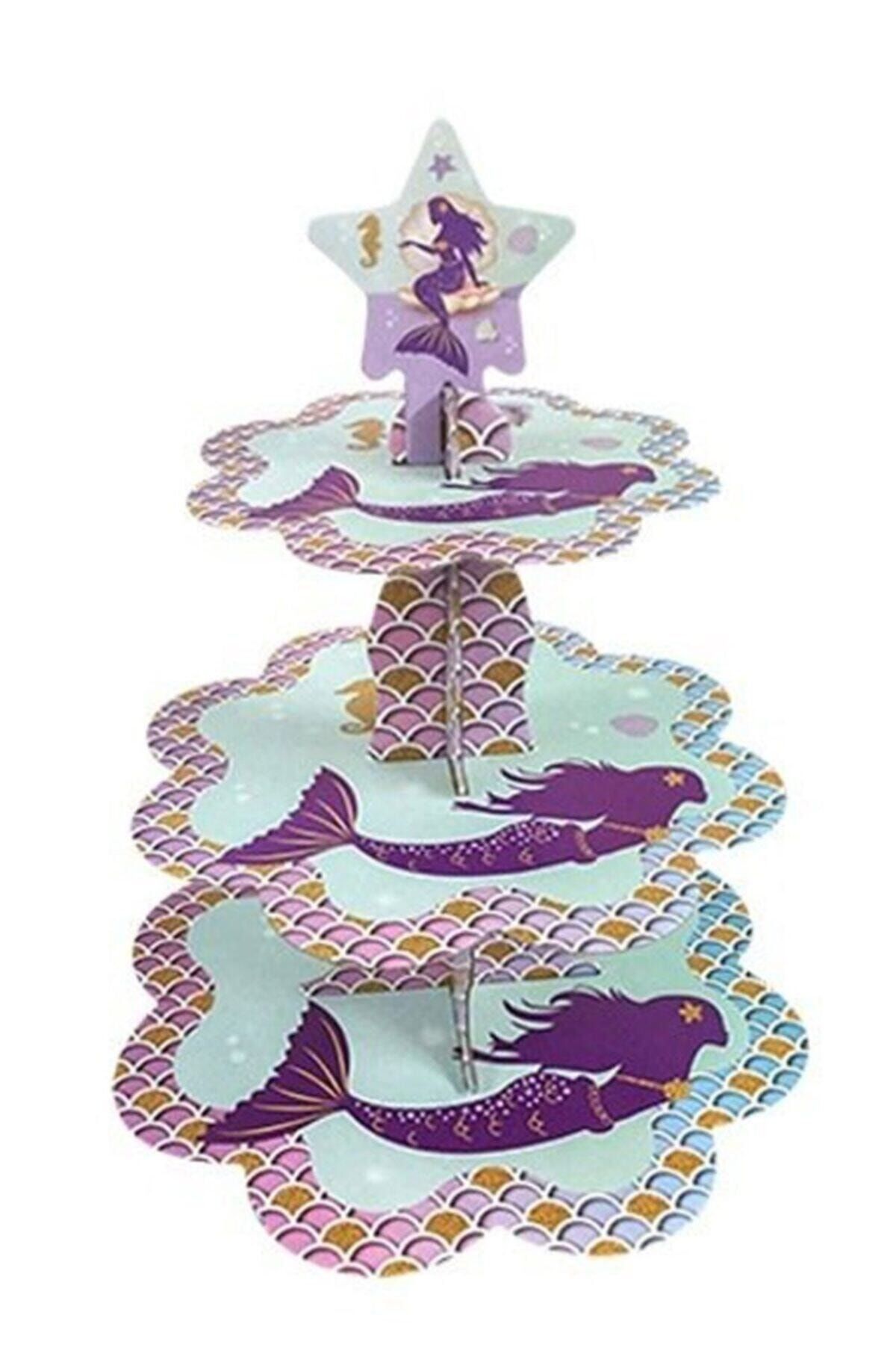 Parti Dolabı Deniz Kızı Temalı Kek Standı Cupcake Stand 3 Katlı