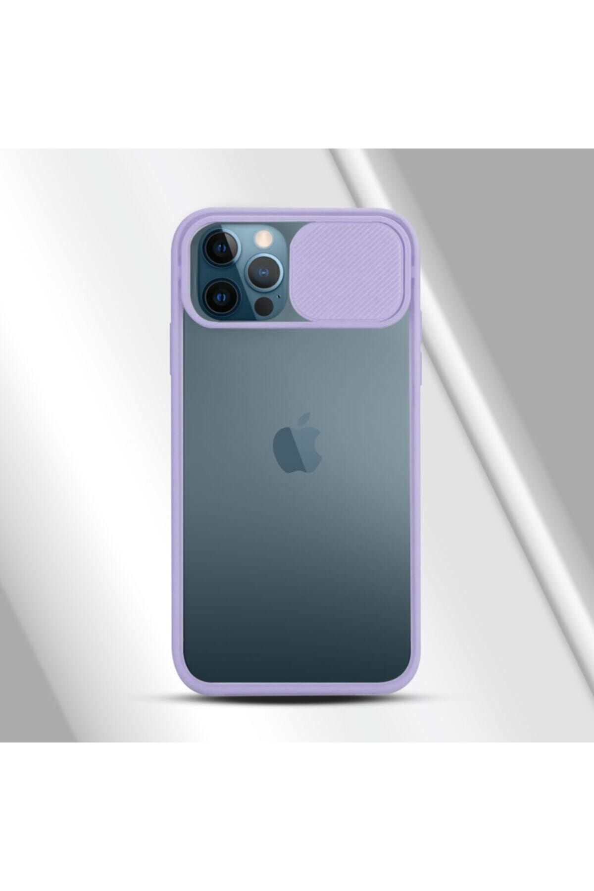 coverest Iphone 12 Pro Max (6.7'') Kamera Lens Korumalı Sürgülü Lüx Kılıf Lila