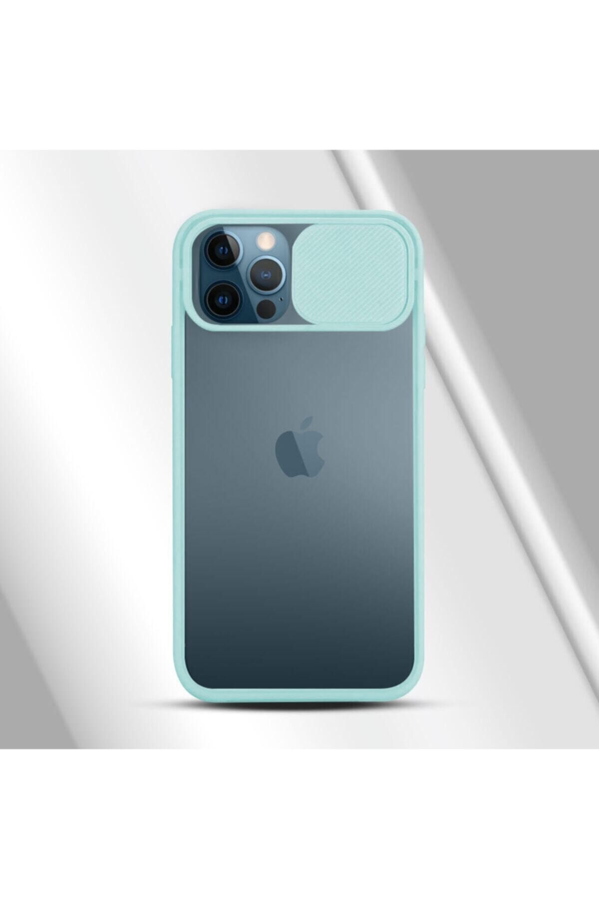 coverest Iphone 12 Pro Max (6.7'') Kamera Lens Korumalı Sürgülü Lüx Kılıf Turkuaz