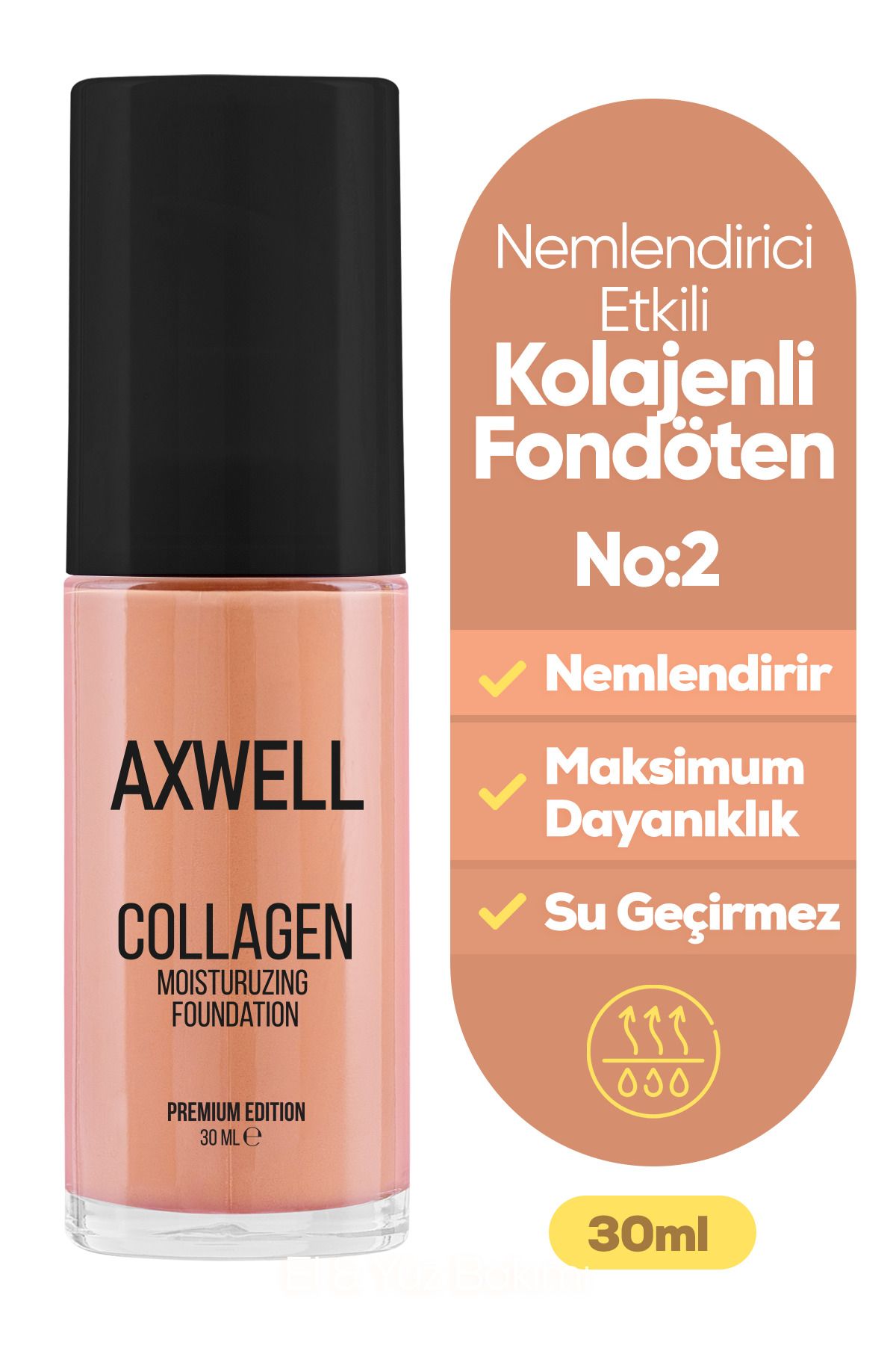 AXWELL Axwell Premıum Edıtıon Collagen Foundatıon ( Kolajenli Fondöten ) Nemlendirici Etki 30 ml Orta Ton