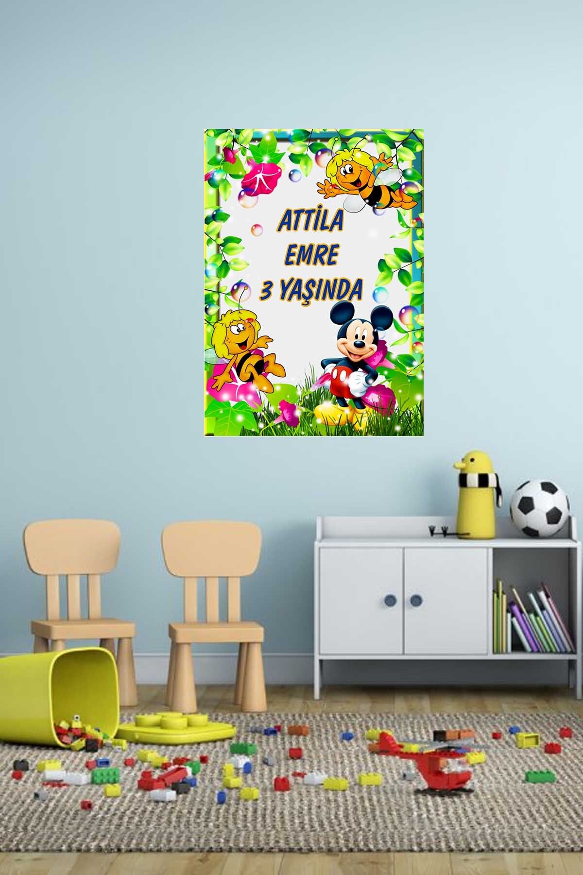 Kt Grup Doğum Günü ve Kapı Afişleri İsme Özel Mickey Mouse Temalı Sticker