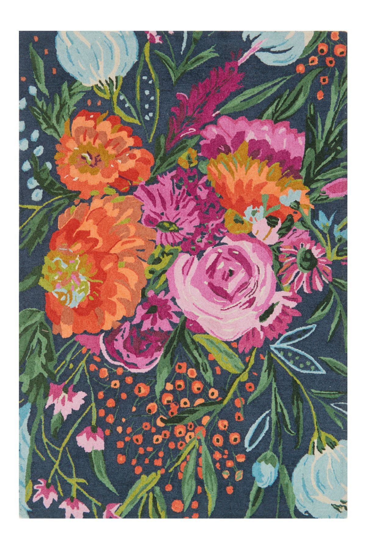 Rugs Modern Halı Fuşya Turuncu Çiçek Tema Çok Renkli Desenli Dekoratif Halı 1713