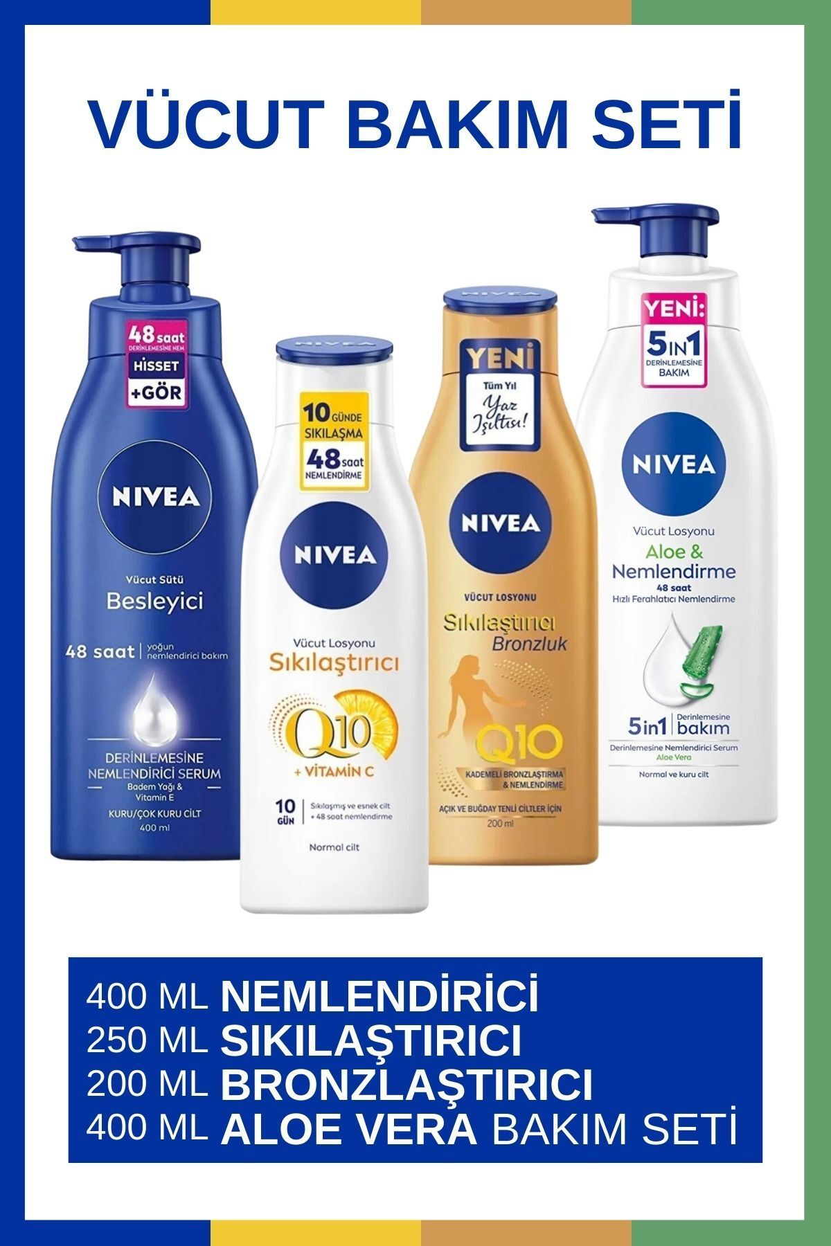 NIVEA Q10 Sıkılaştırıcı & Sıkılaştırıcı Bronzlaştırıcı Q10 & Vücut Sütü & Aloe Vera Vücut Losyonu