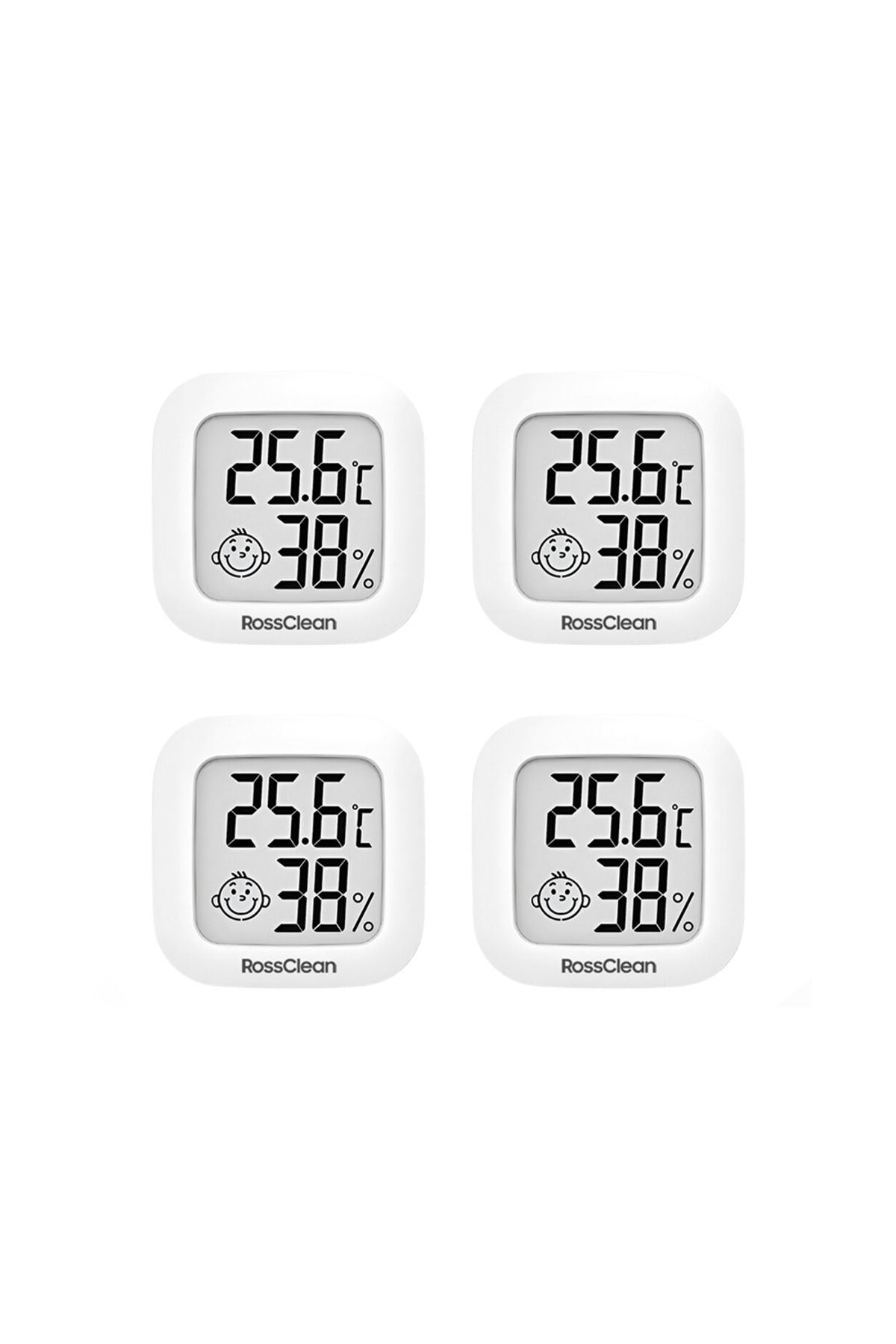 RossClean Smile Dijital Termometre LCD Ekranlı Yüksek Hassasiyetli Sıcaklık ve Nem Ölçer 4lü Set