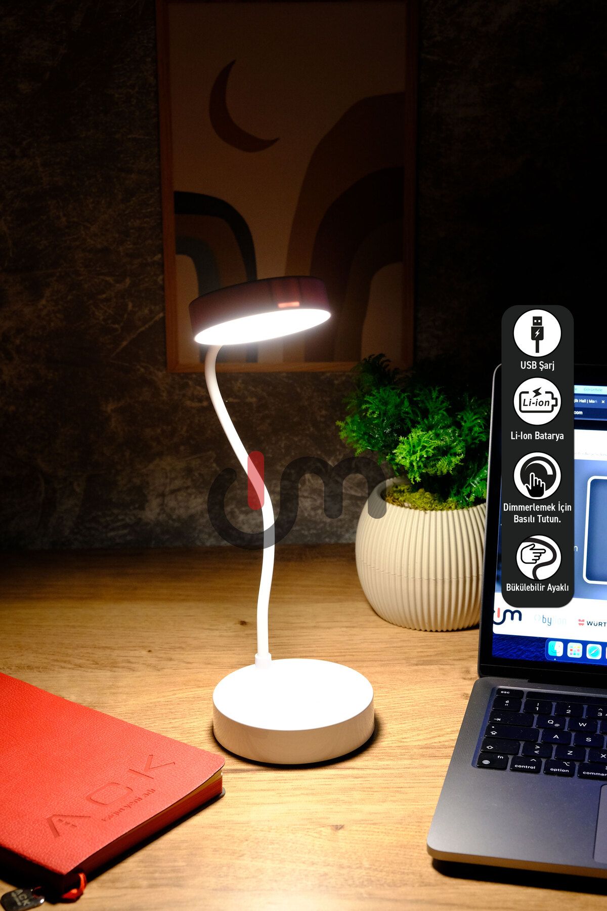 Ack Şarjlı LED Masa Lambası, Ayarlanabilir Dokunmatik Işık Şiddeti, Çalışma Okuma Ofis Masa Lambası