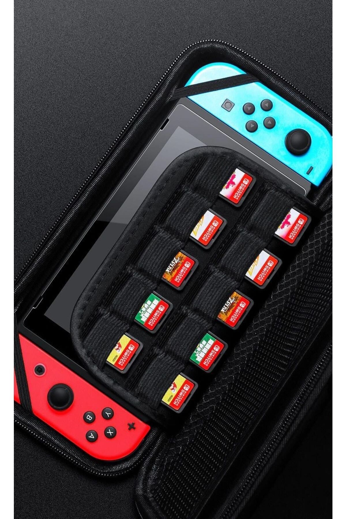 Nintendo Switch Lite Taşıma Kılıfı Çanta Oyun Bölmeli Darbe Emici Sert Kapak Su Geçirmez Siyah