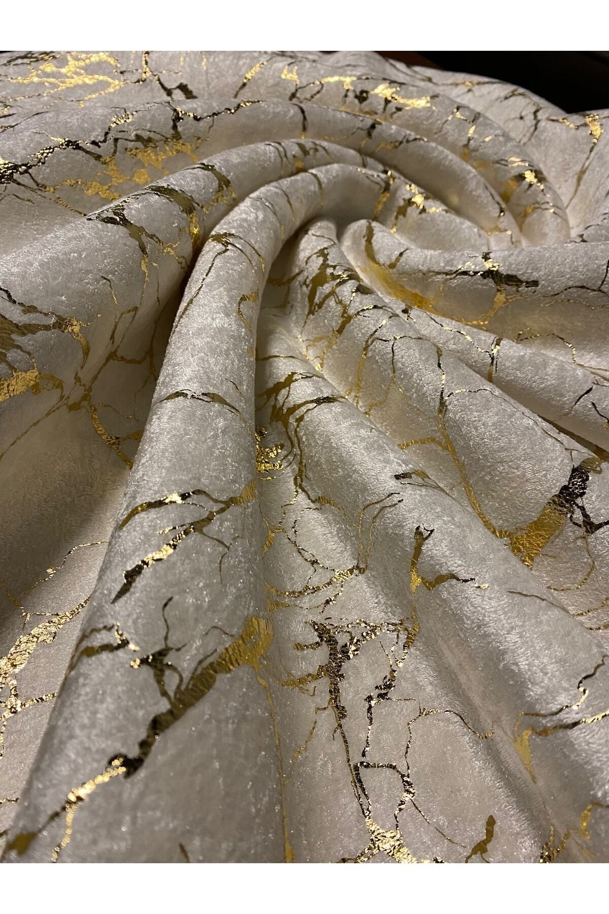 FavoriTeks Koltuk Çekyat Örtüsü Yeni Moda Altın Varaklı Dekoratif Krem Zemin Süngerli Koltuk Örtüsü
