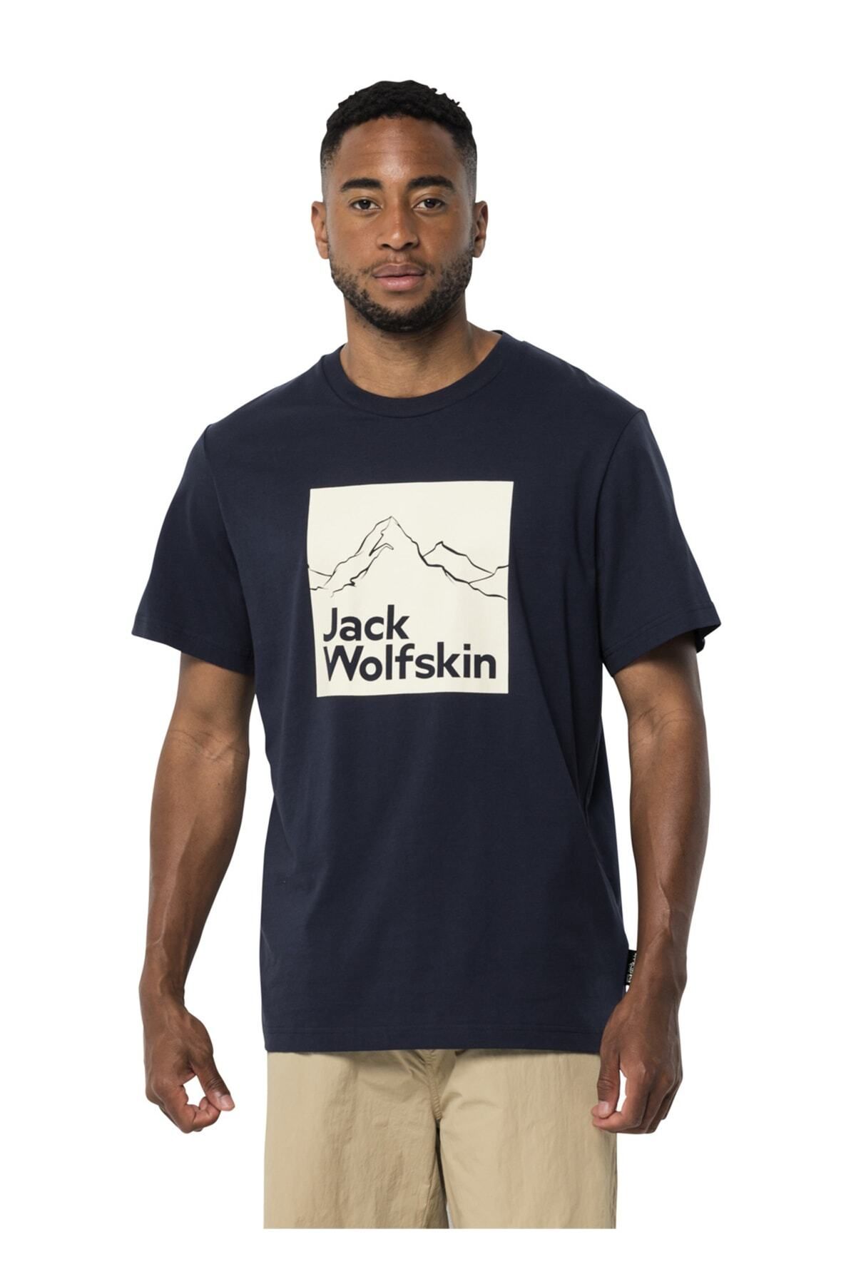 Jack Wolfskin Bisiklet Yaka Baskılı Lacivert Erkek T-shirt 1809021_1010 Brand T M