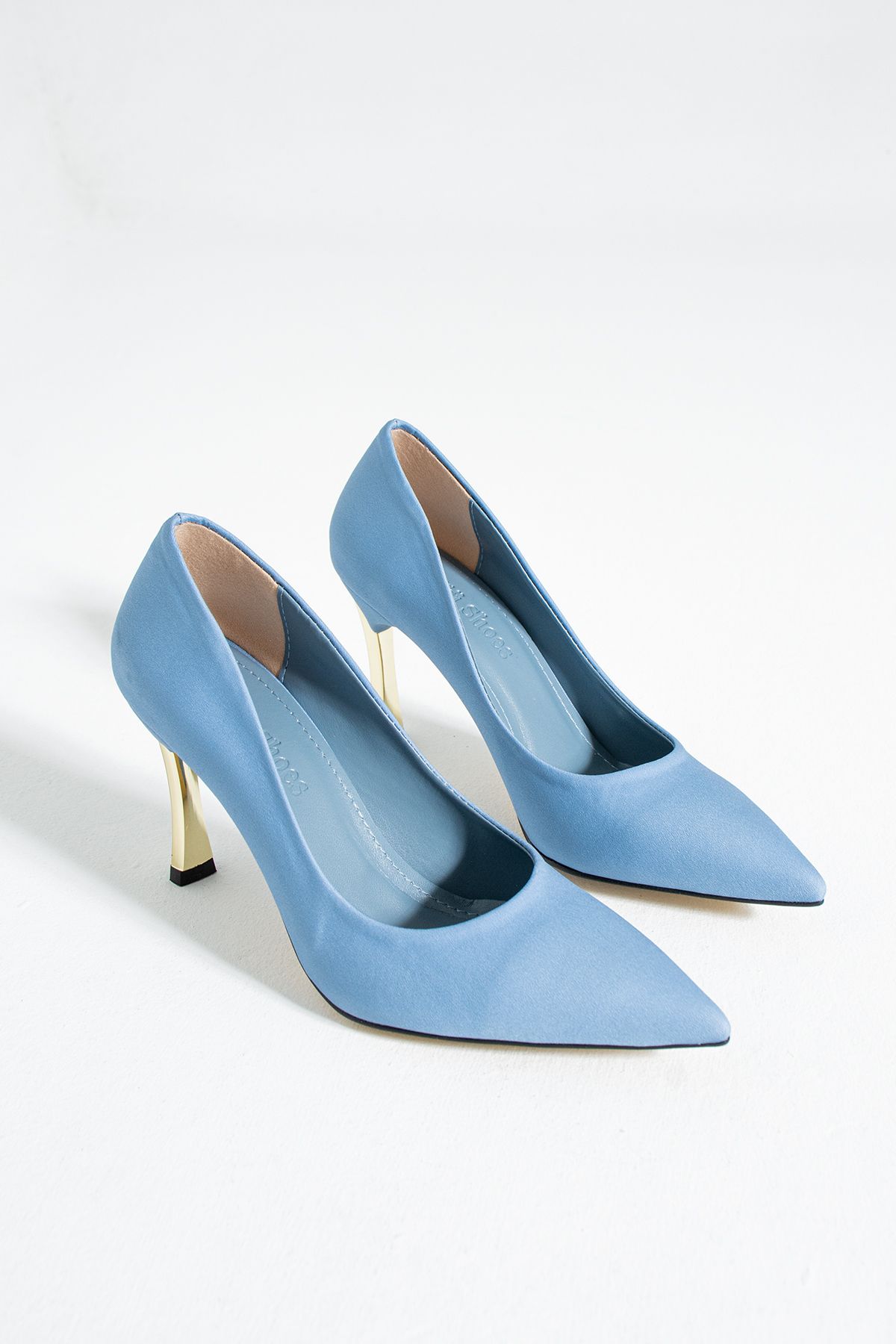 Güllü Shoes Kadın Topuklu Ayakkabı - Yüksek Topuklu Stiletto Rahat Şık Ve Ince Iş Ayakkabısı Açık Mavi 9 Cm