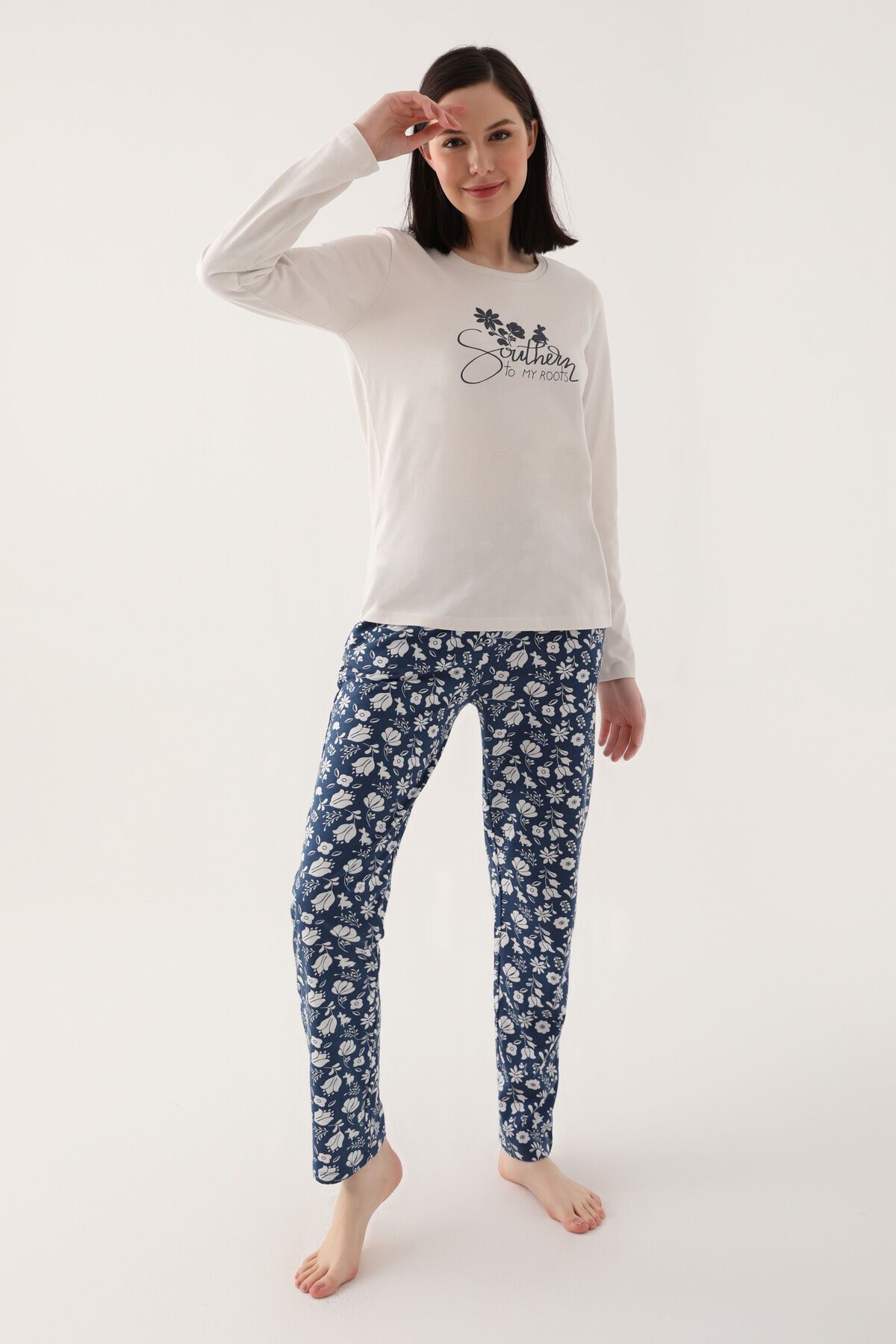 Arnetta Kadın Beyaz Uzun Kol Pijama Takımı