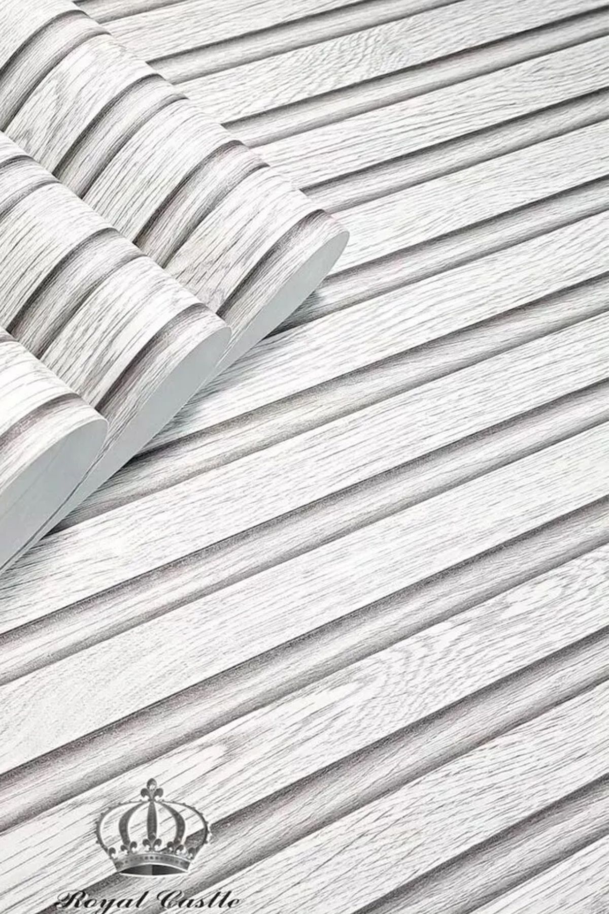 Bien Duvar Kağıtları 3d Effect 2692 Lambri Panel Beyaz Ahşap Duvar Çıtası Desenli Premium Duvar Kağıdı 5,30 M