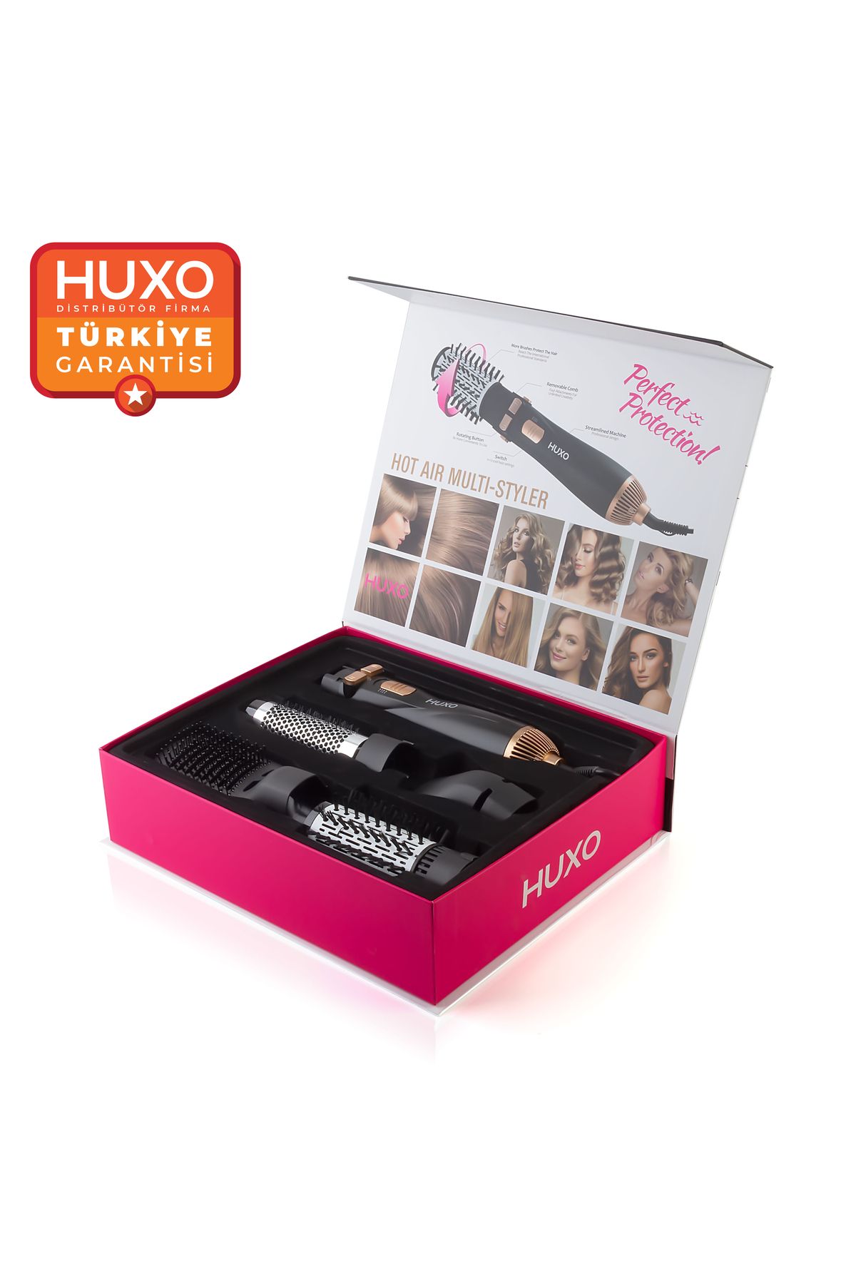 huxo 4in1 Hava Üflemeli Elektrikli Döner Başlıklı Islak Kuru Saç Şekillendirici Set