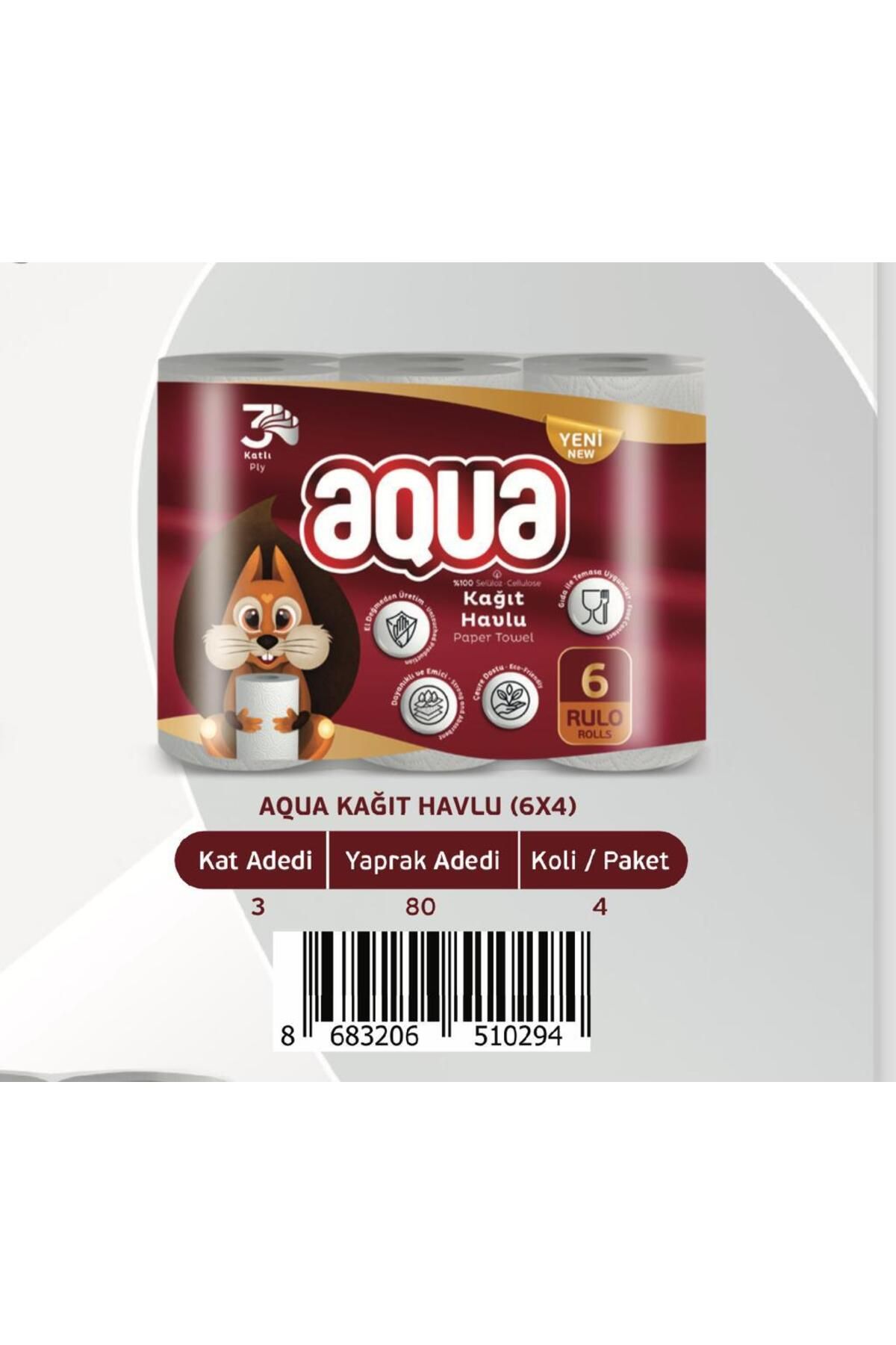 Aqua Rulo Kağıt Havlu 6'lı 3 Katlı