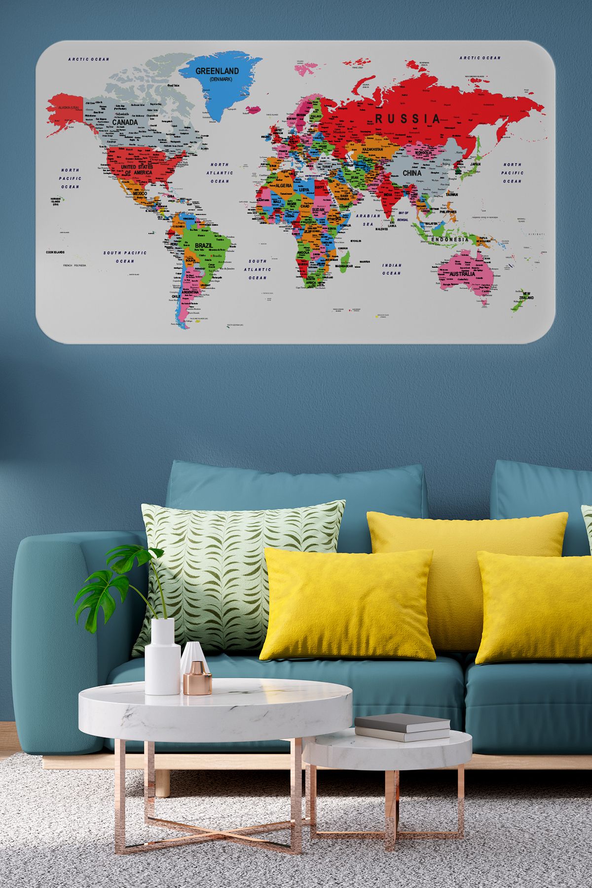 Harita Sepeti Eğitici Ülke ve Başkent Detaylı Atlası Dekoratif Dünya Haritası Duvar Sticker-3853
