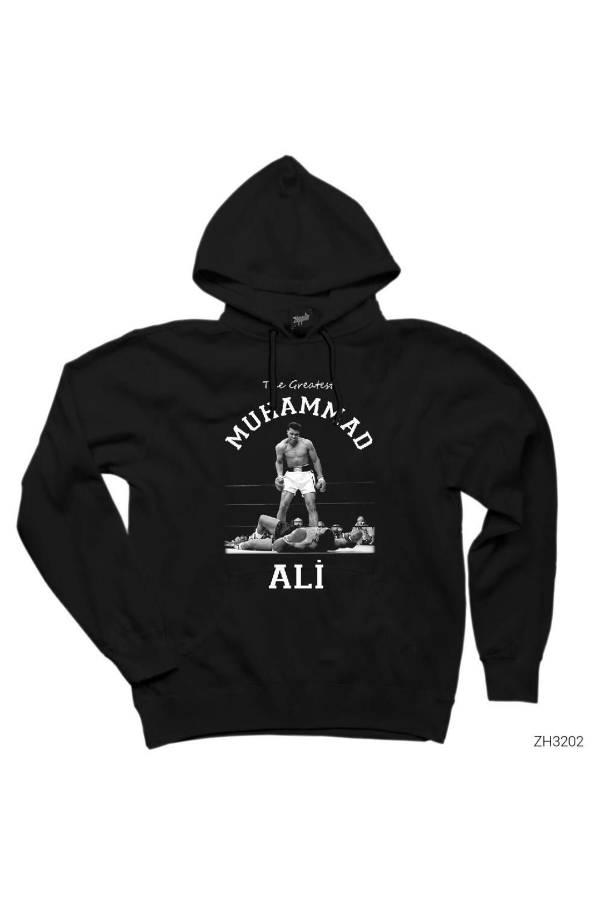 ZOKAWEAR Muhammed Ali Knock Out Siyah Kapşonlu Sweatshirt Hoodie