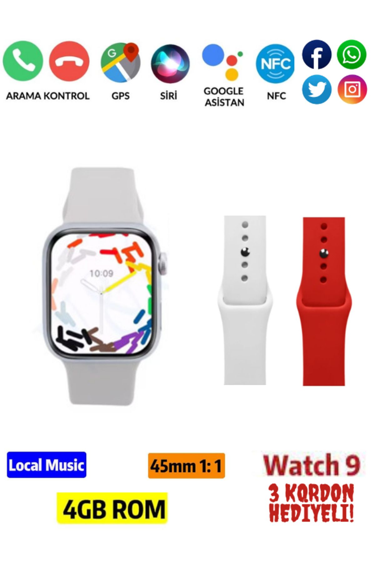 Teknoloji Gelsin H12Pro Akıllı Saat Smart Watch 9 45mm Amoled 4GB Rom Ses Kaydı LocalMüzik E-Book Pusula Alarm 3 Kord