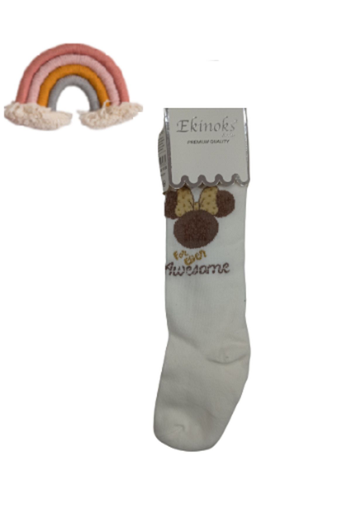 Ekinoks Kız Çocuk 3-9 Yaş Renkli Cool Desenli Pamuklu Likralı Külotlu Çorap Ekru