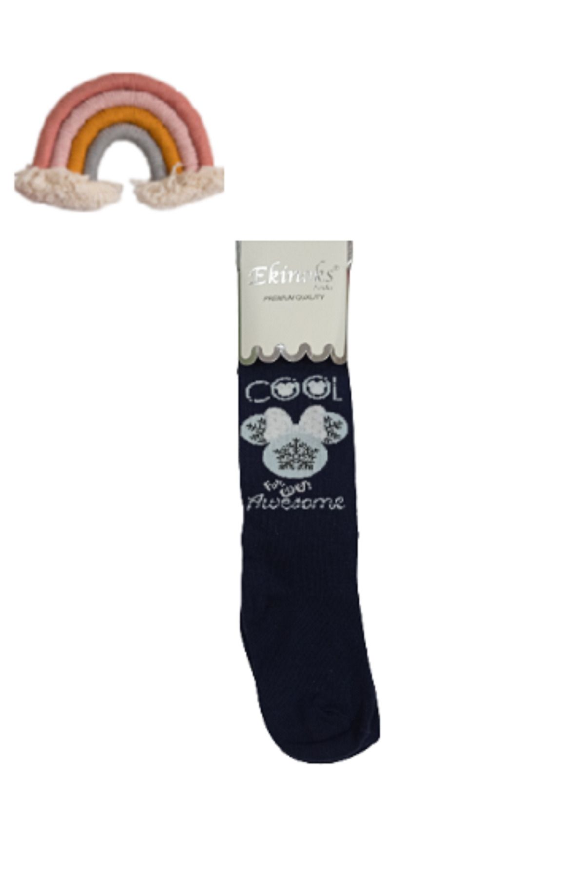 Ekinoks Kız Çocuk 3-9 Yaş Renkli Cool Desenli Pamuklu Likralı Külotlu Çorap Lacivert
