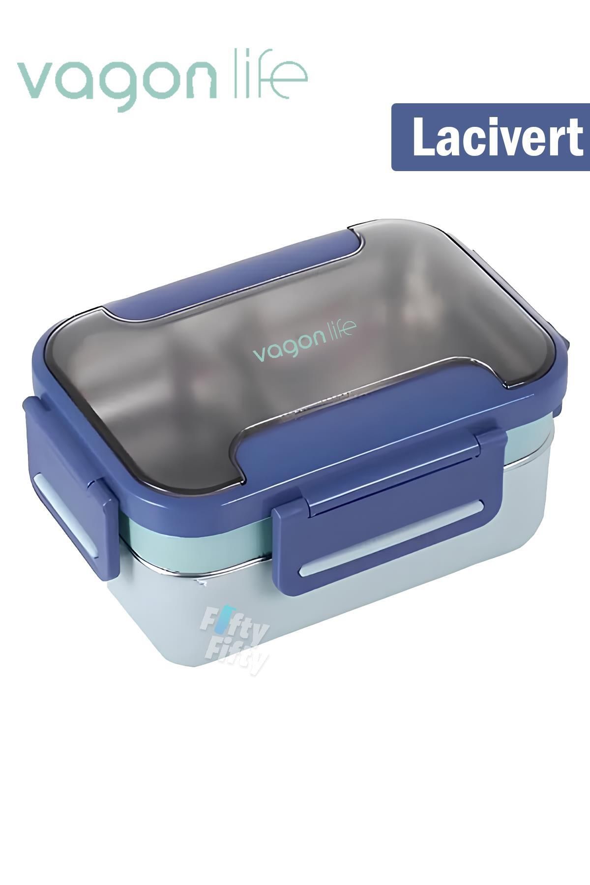 Vagonlife Bento Lunch Box Ofis-Okul İçin Yeni Nesil Sefer Tası 2 Kat 3 Bölme Paslanmaz Çelik FF20182