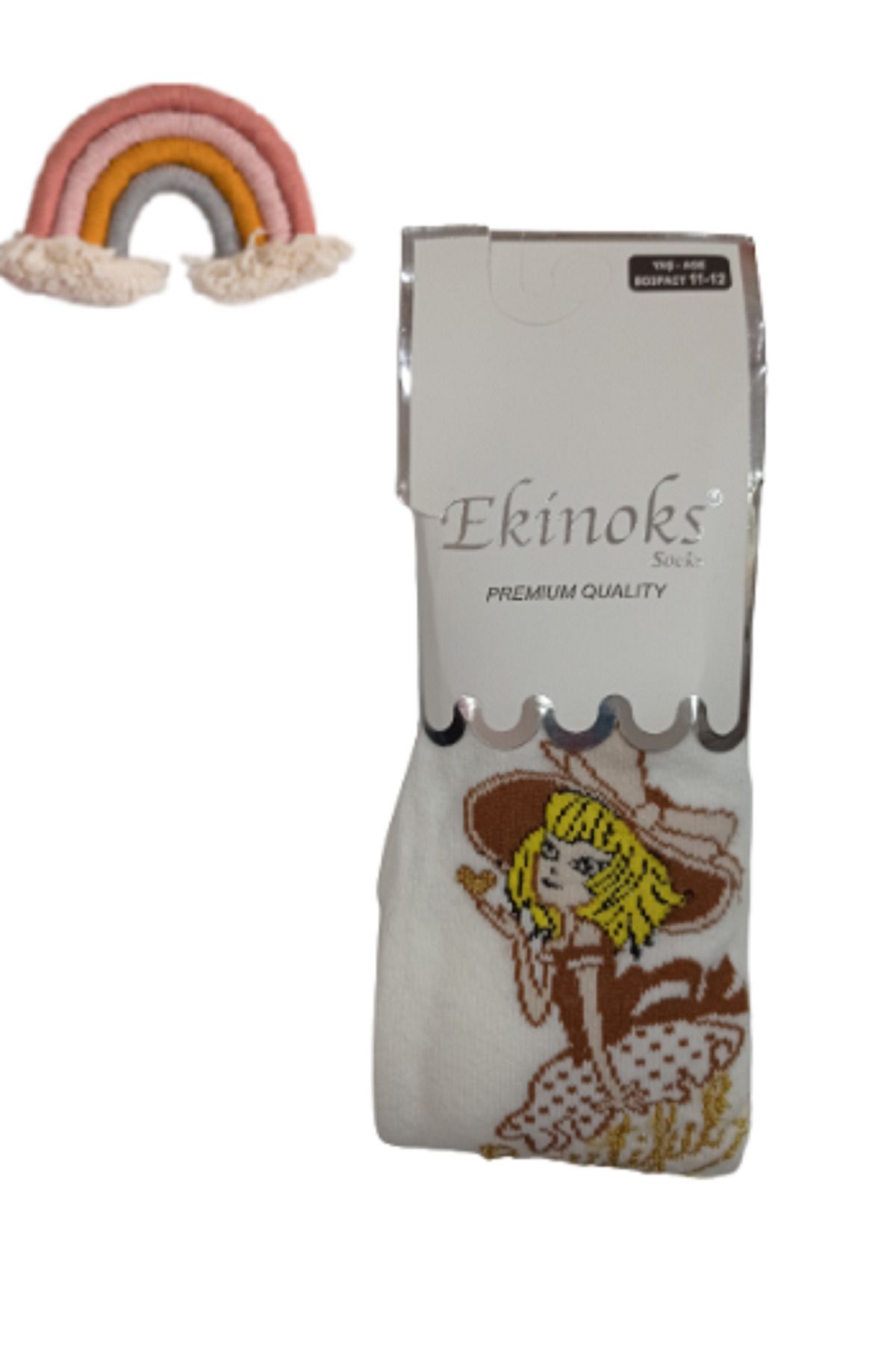 Ekinoks Kız Çocuk 11-12 Yaş Tatlı Cadı Desenli Pamuklu Likralı Külotlu Çorap Ekru