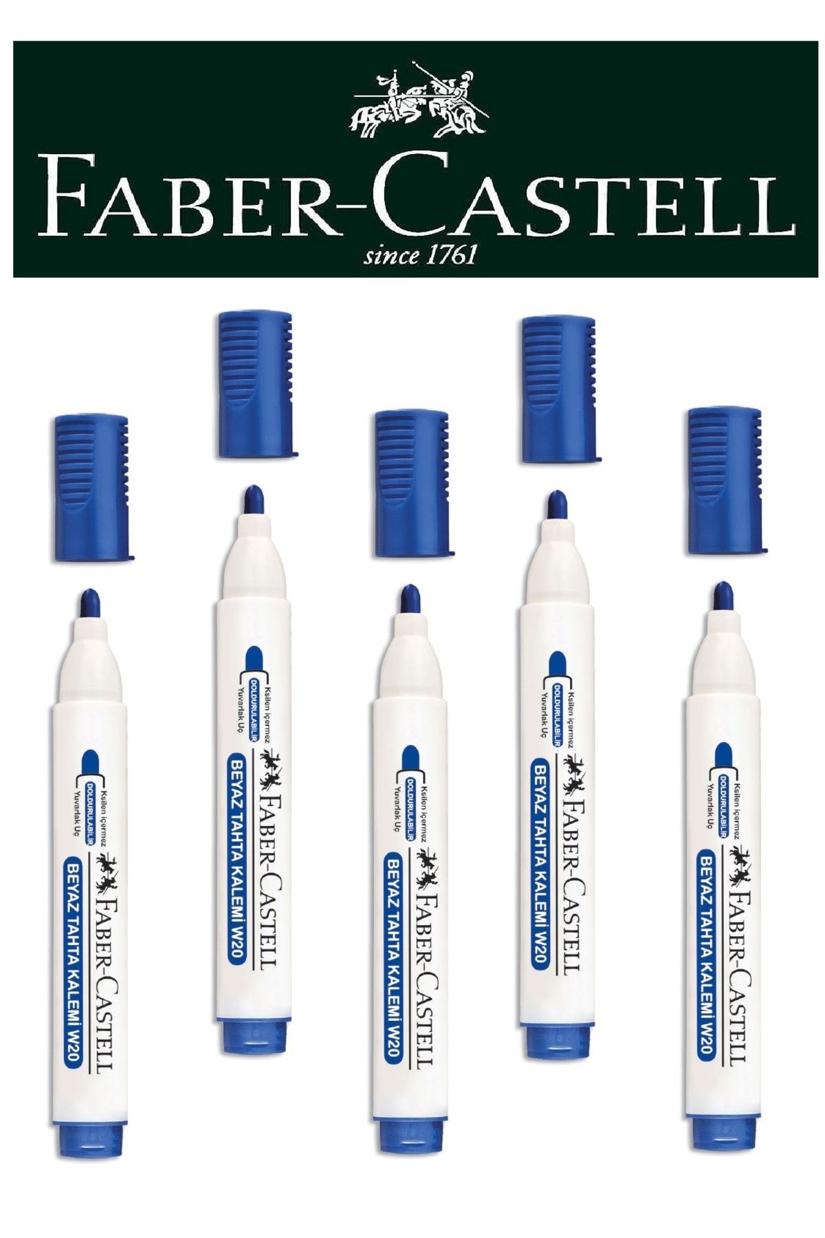Faber Castell Doldurulabilir Beyaz Tahta Kalemi 5'li Mavi