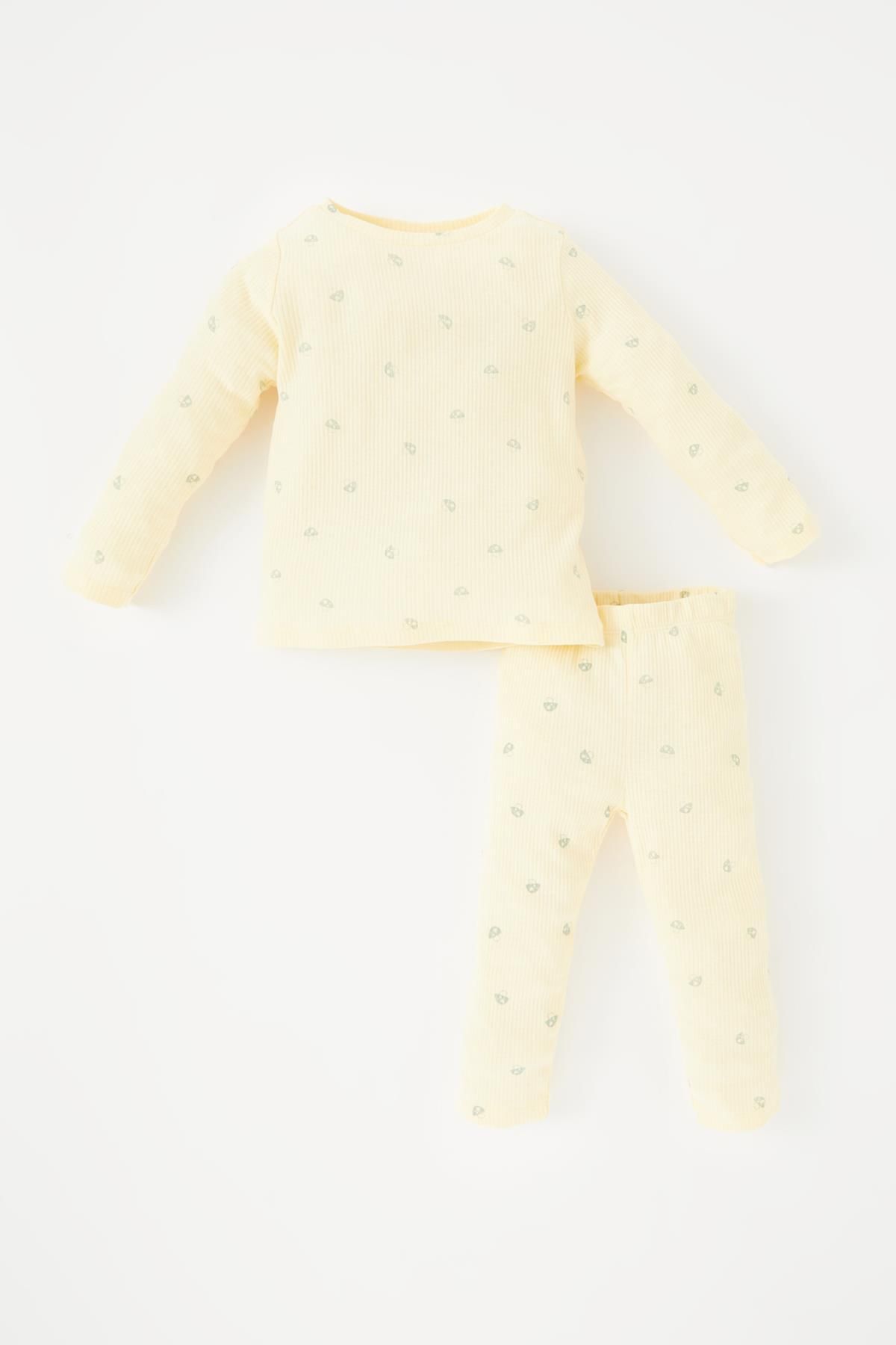 Defacto Kız Bebek Baskılı Uzun Kollu Fitilli Kaşkorse Pijama Takımı