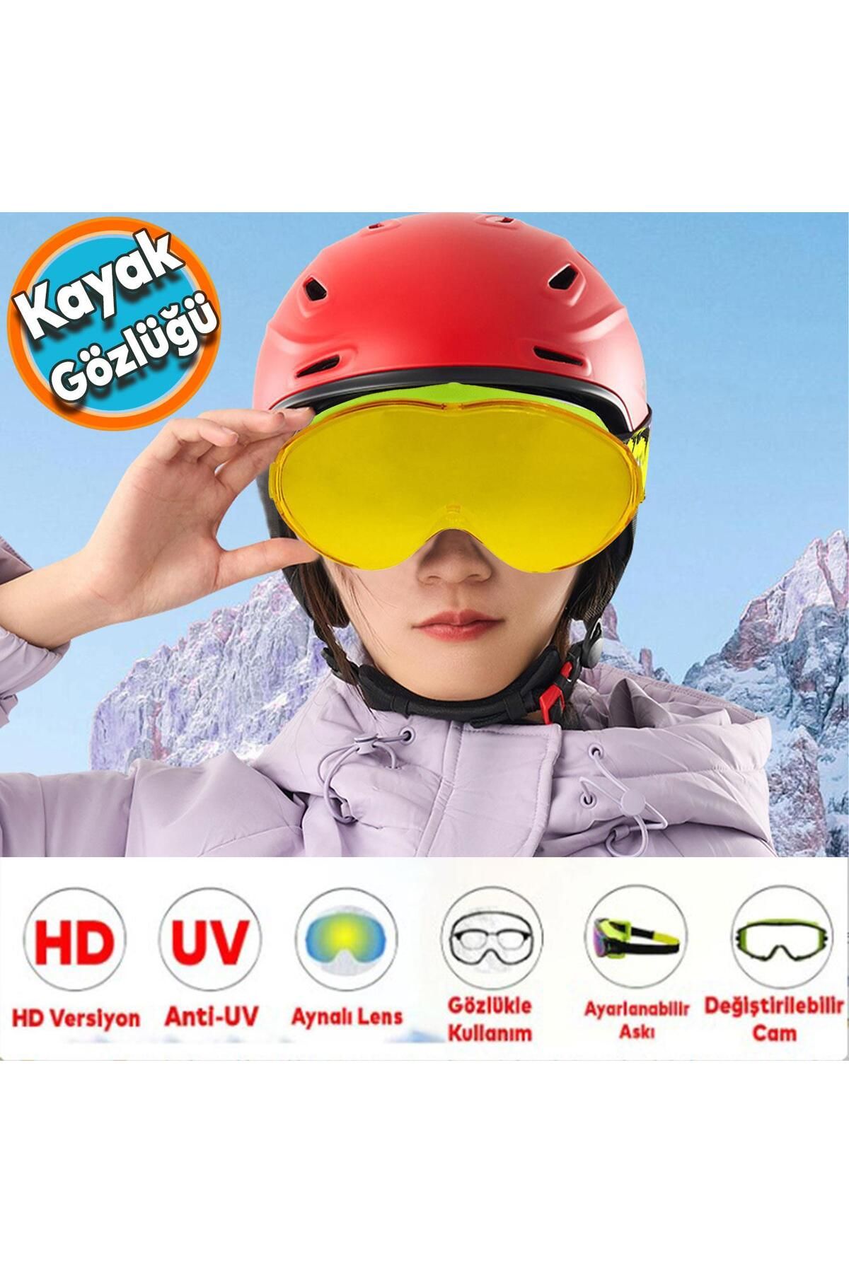 NZB Kayak Gözlüğü Değiştirebilir Camlı Antifog Güneş Kar Koruyucu Gözlük Sarı Snowboard Glasses Gözlük