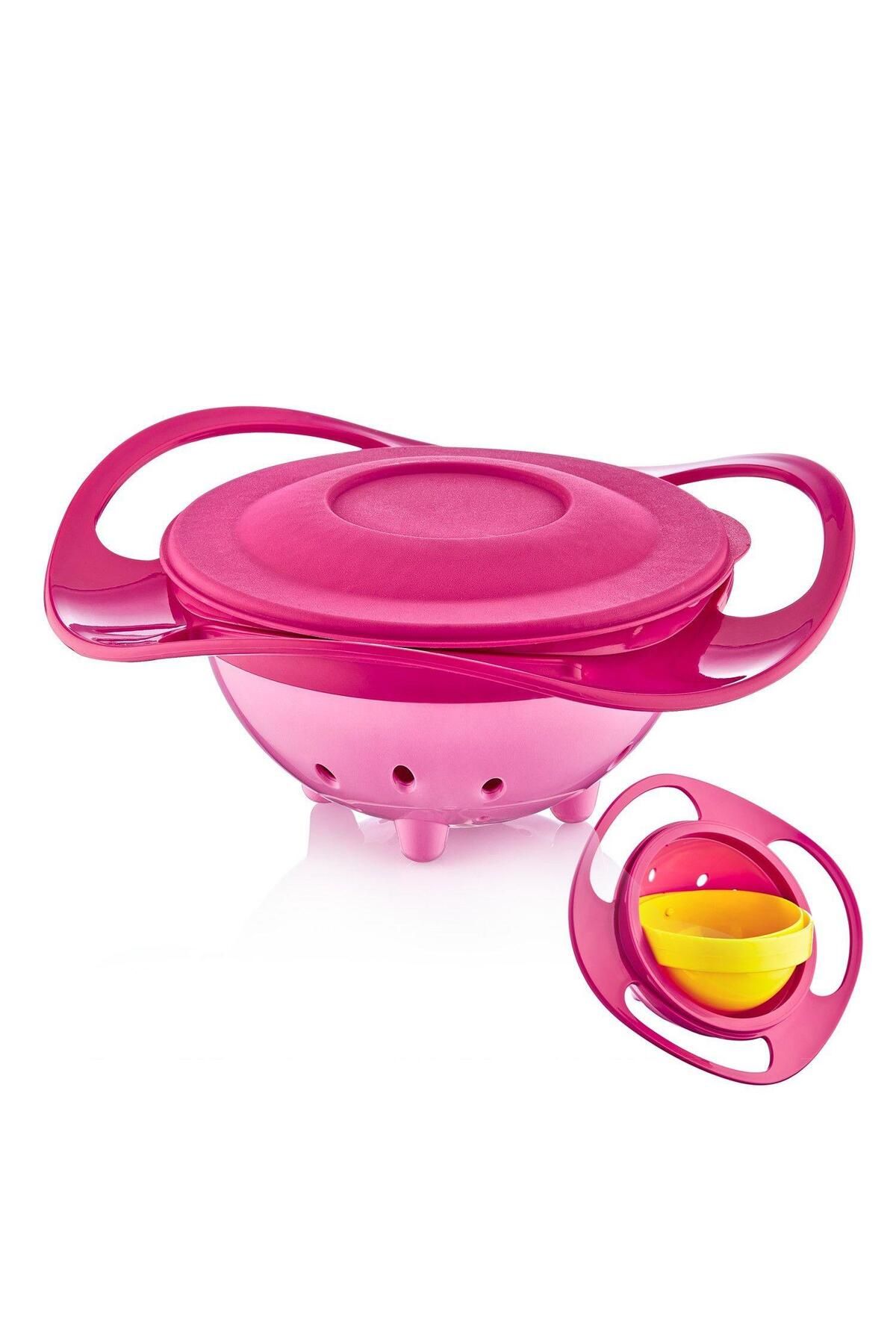 Babyjem Dökülmeyen Tabak 360 Derece Dönebilen 350 Pembe 18x18 cm