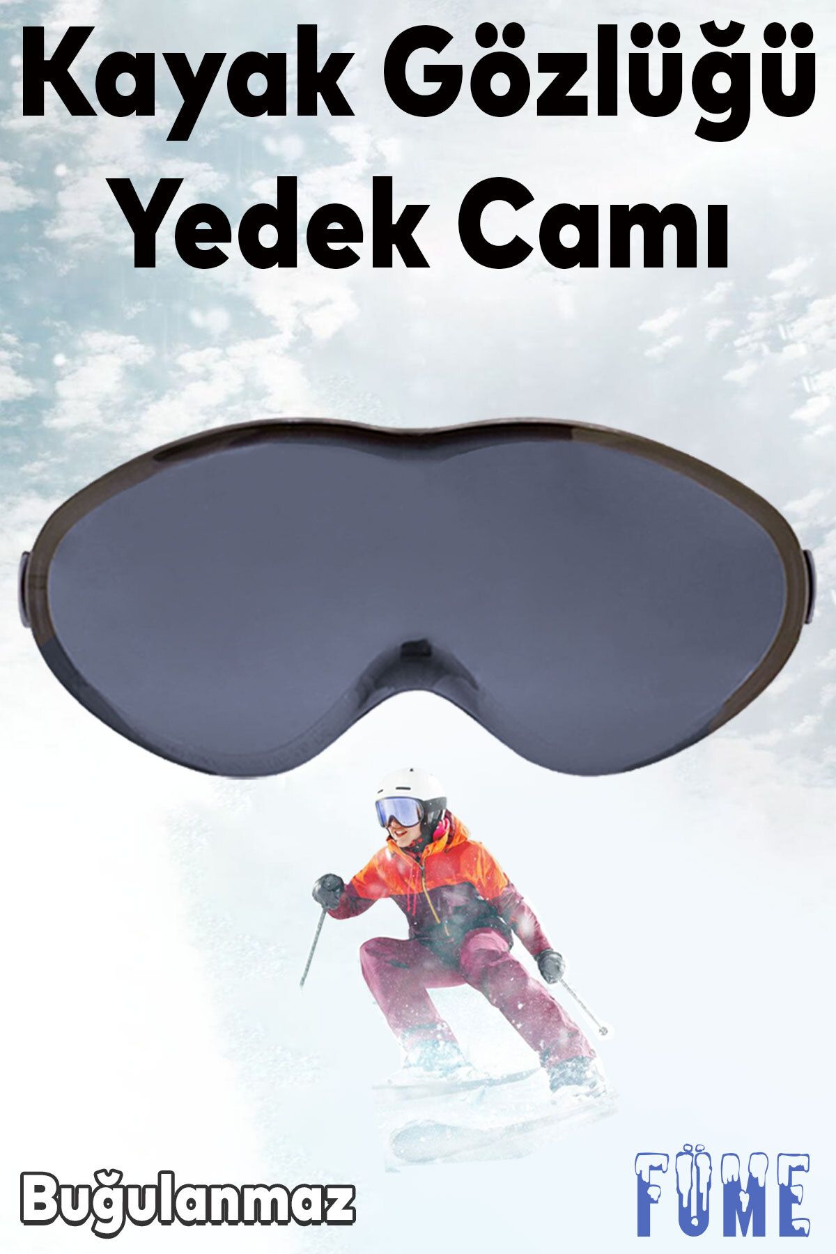 Badem10 Bellasimo Çerçevesiz Kayak Gözlüğü Camı Lens Değiştirebilir Cam Antifog Güneş Kar Gözlük Camı Füme