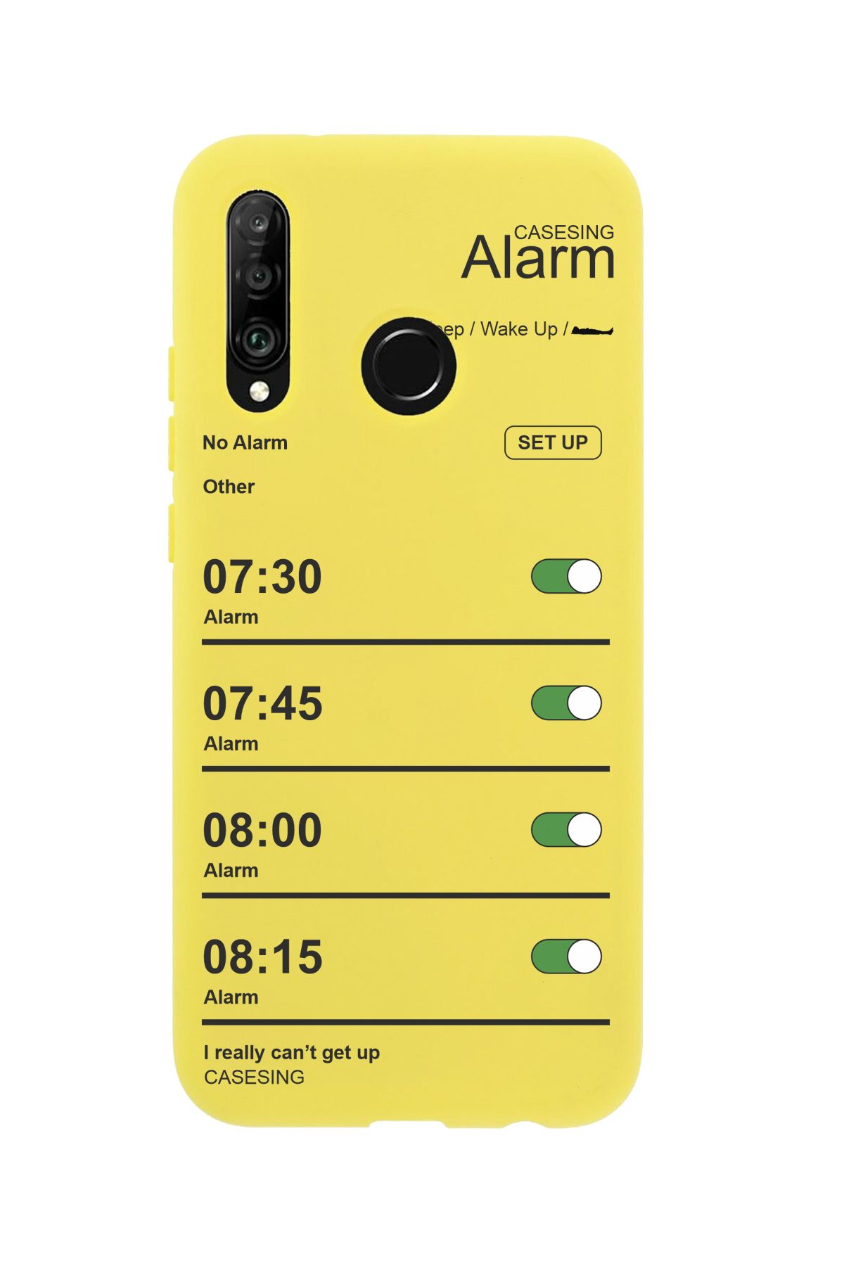 casesing Huawei P30 Lite Sarı Alarm Tasarımlı İçi Süet Kaplı Lansman Kılıf