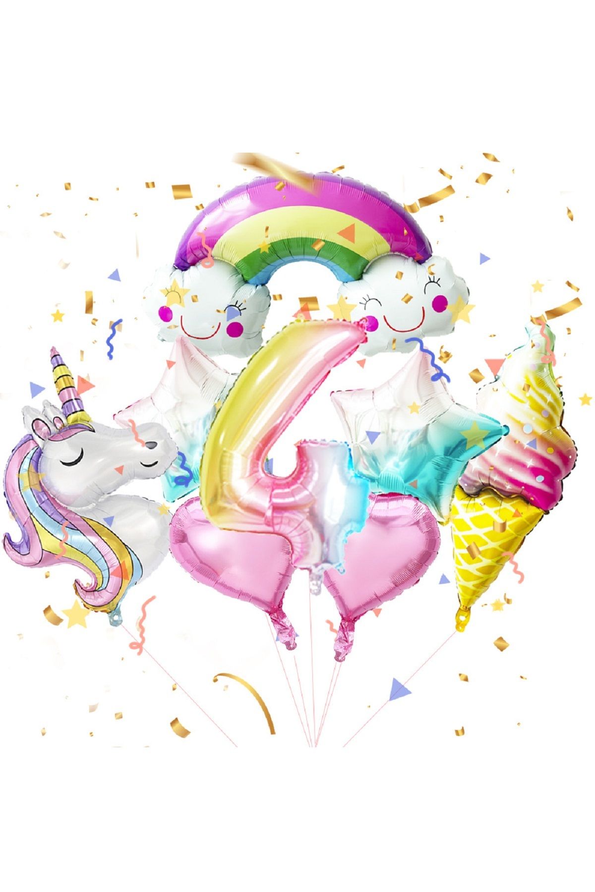 PartiMix Büyük Unicorn Konseptli 4 Yaş Kız Çocuk Doğum Günü Parti Süsü Balon Seti Folyo Balonları