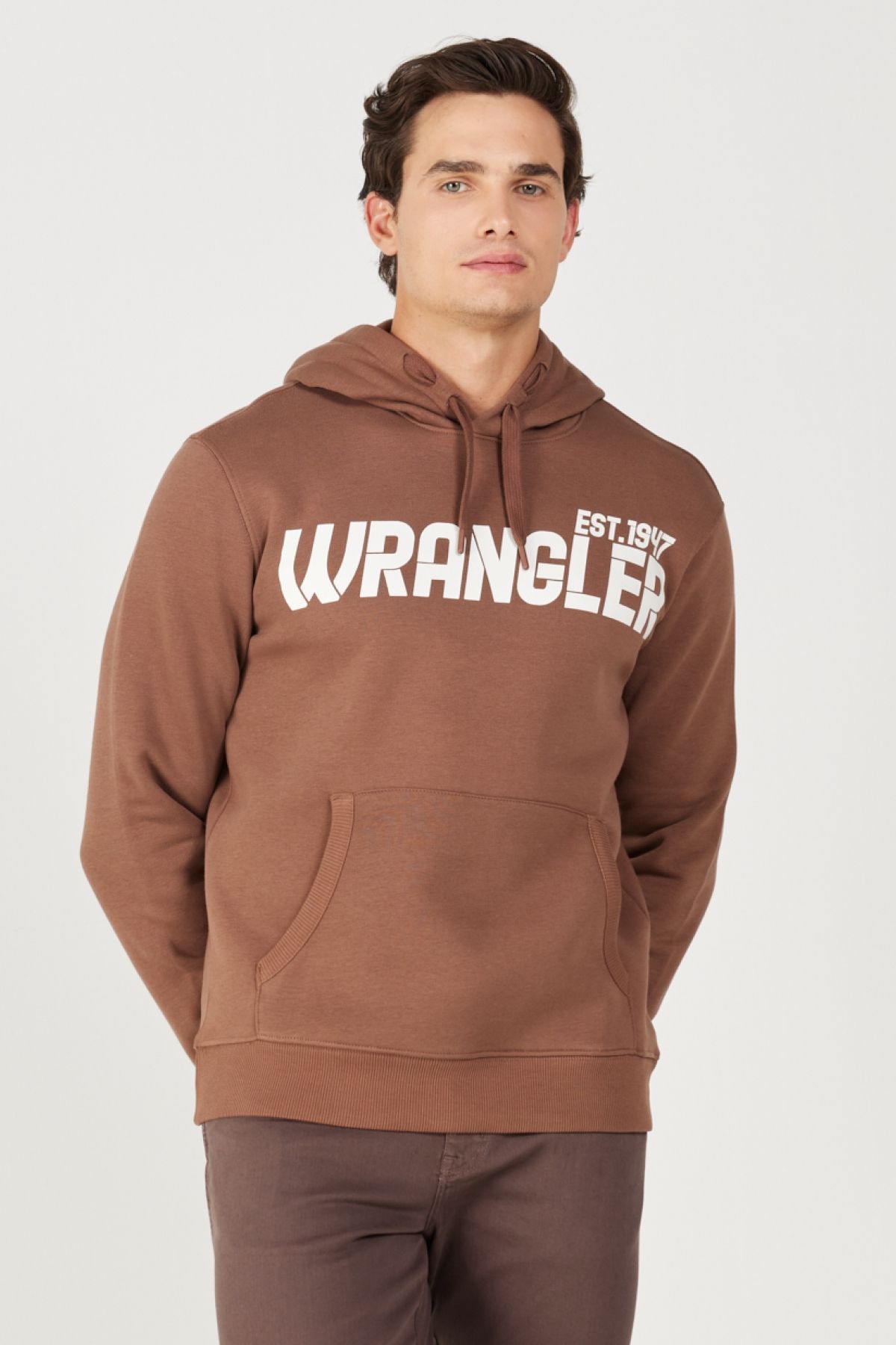 Wrangler Regular Fit Normal Kesim Kahverengi Erkek Kapüşonlu Sweatshirt