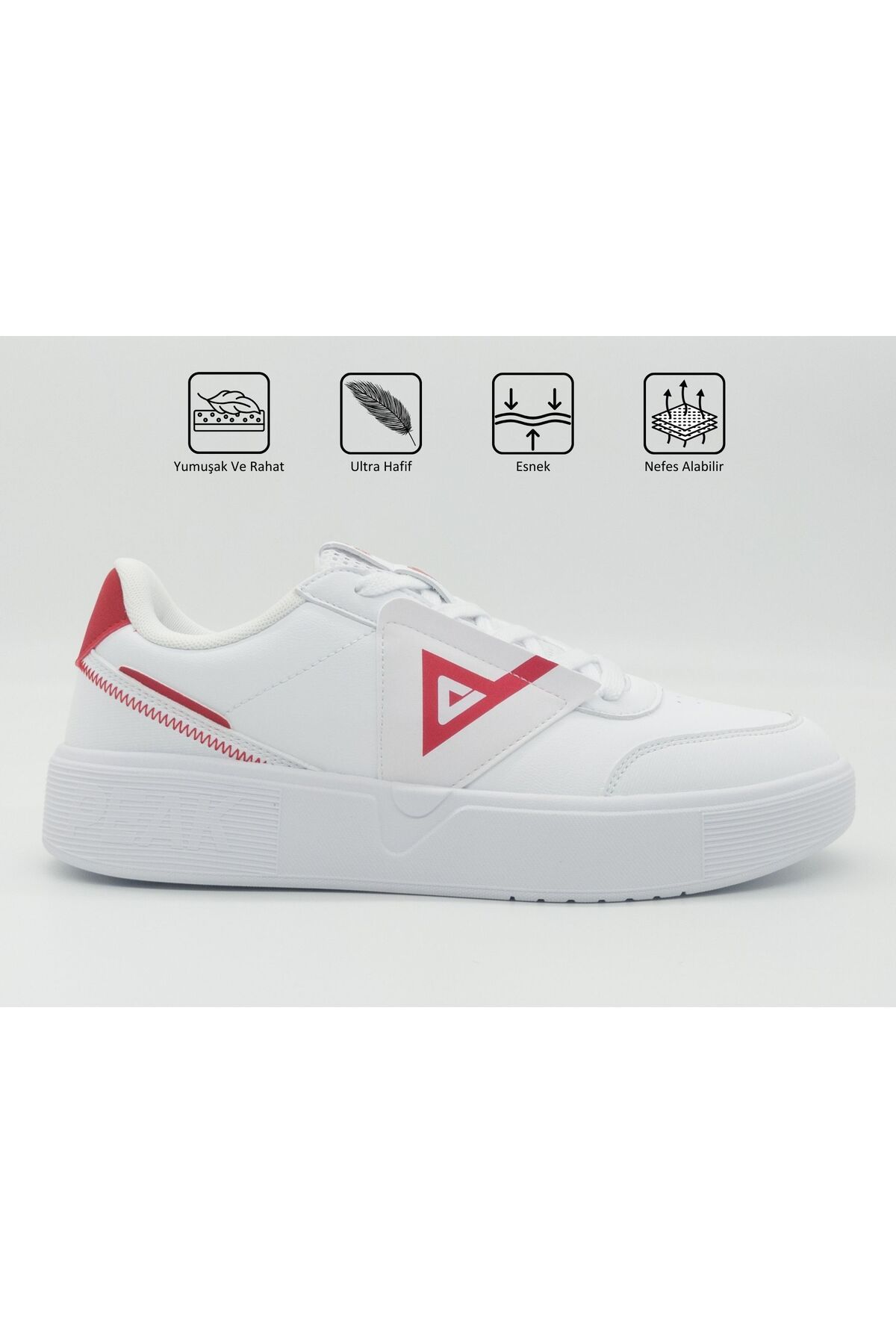 Peak Erkek Beyaz Kırmızı Kaymaz Taban Ortopedik Rahat Hafif Günlük Sneaker Tenis Spor Ayakkabı