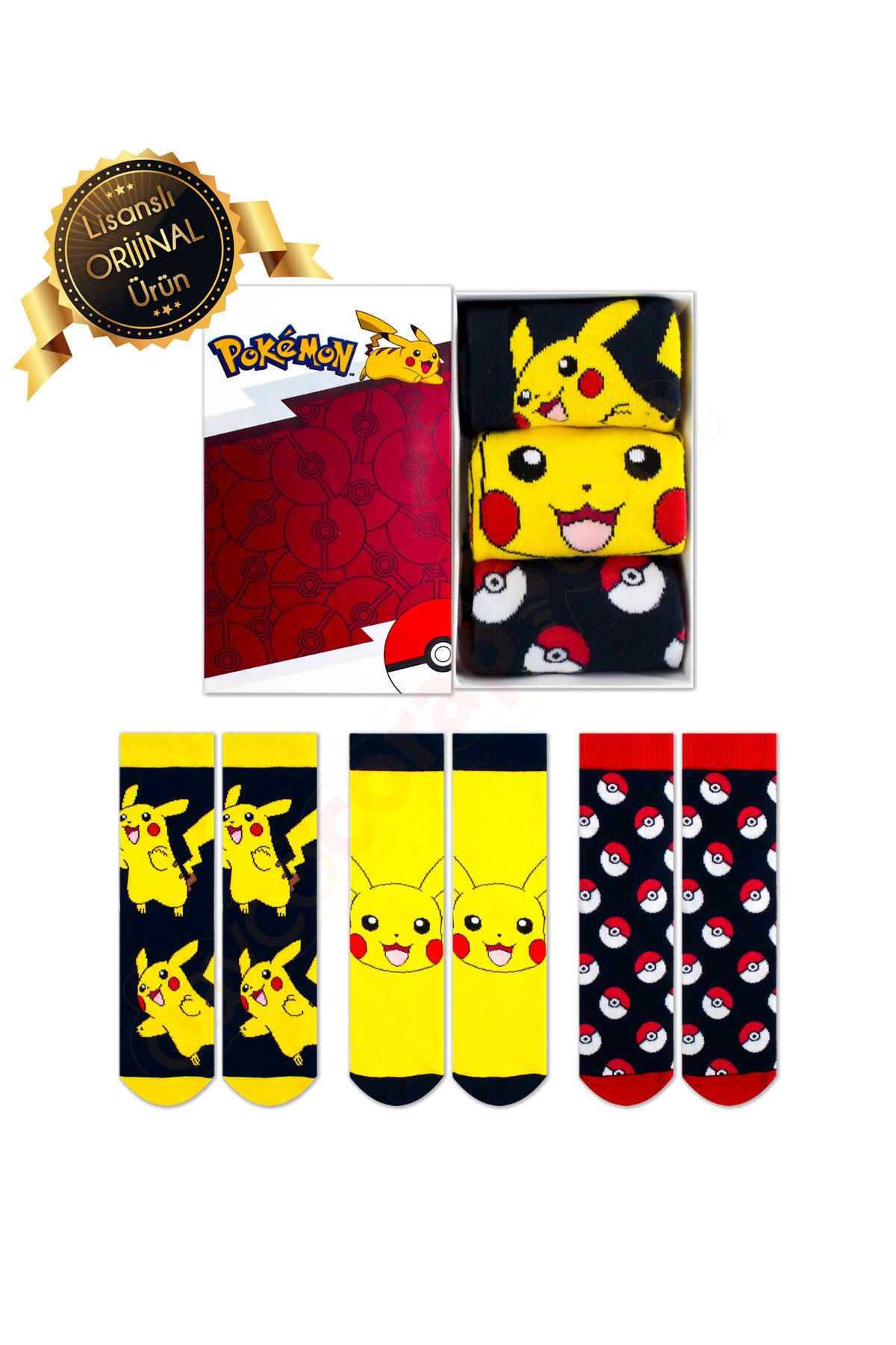 DAYCO Kutulu Pikachu Desenli Lisanslı Orijinal Pokemon Çorabı - 39-45 - Dl15650201