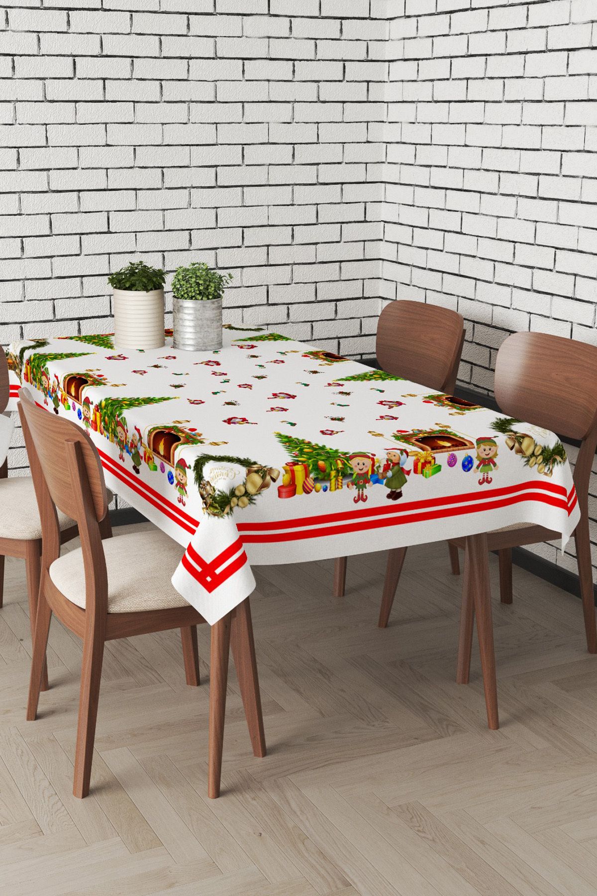 Çt Çeyizci Tekstil Yılbaşı Desenli Masa Örtüsü, Noel Masa Örtüsü, Dijital Christmas Noel Masa Örtüsü 120x160cm