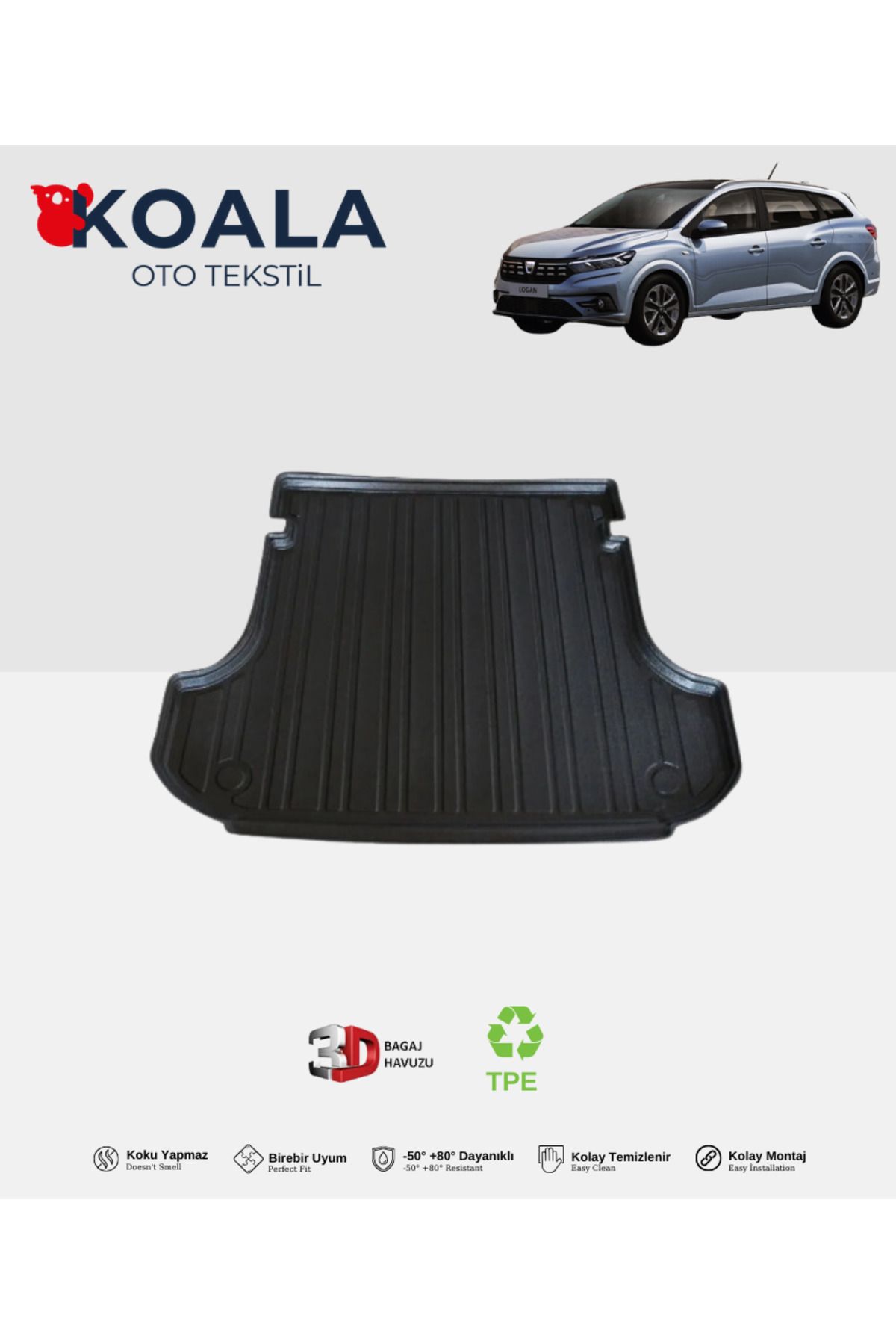 KoalaOtoTekstil Dacia Logan II MCV (5 Koltuk) (2014 ve Sonrası) 3d Bagaj Havuzu